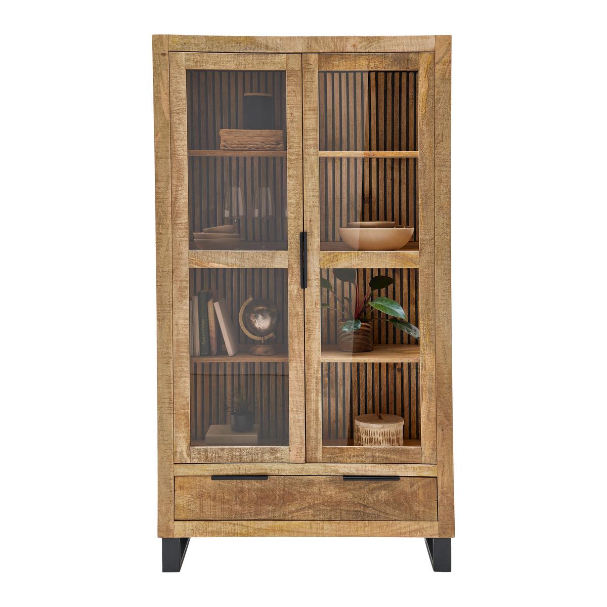 Vitrine Everest in Naturfarben/Schwarz - Schwarz/Naturfarben, Natur, Glas/Holz (100/180/40cm) - Mömax