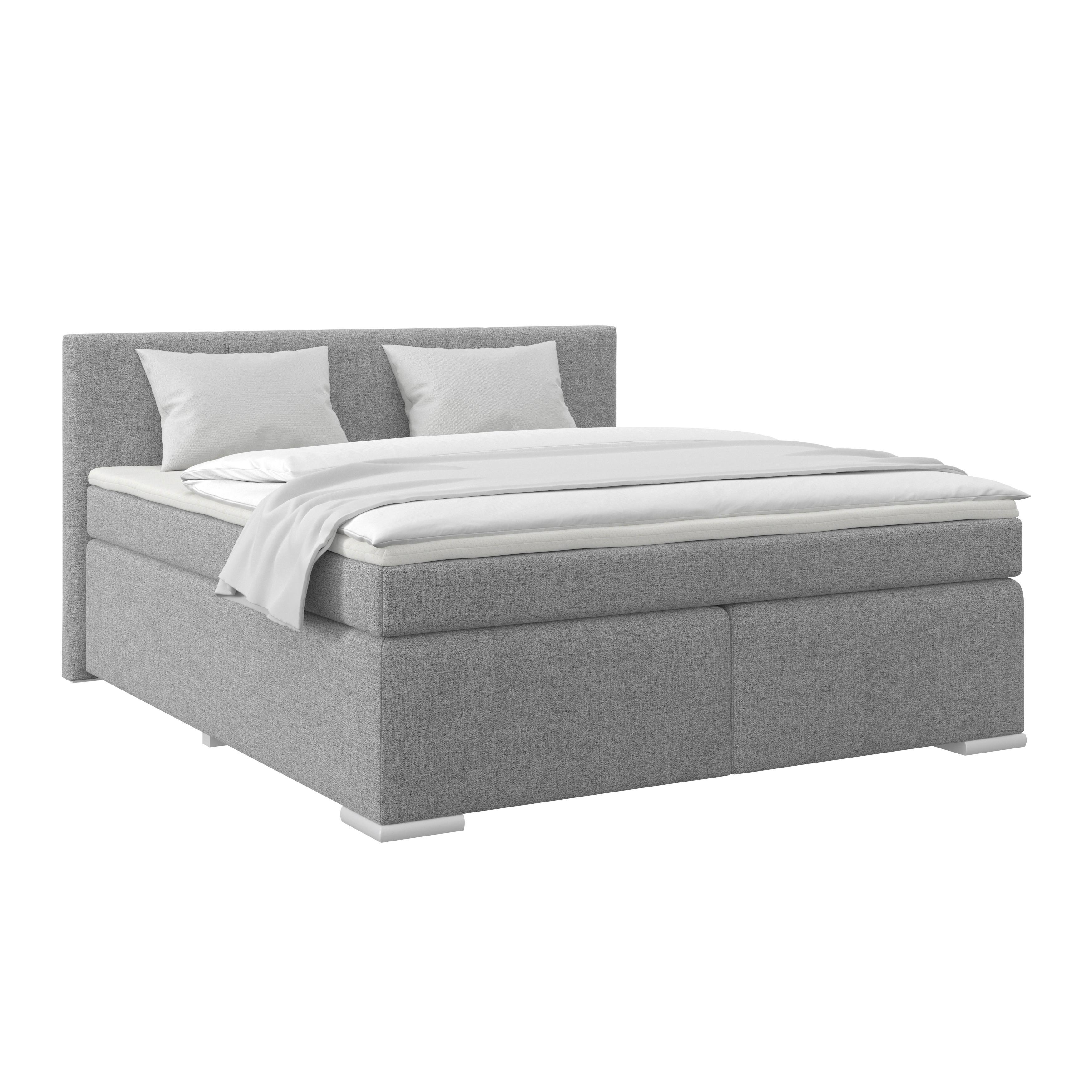 Boxspring Krevet Mira 1 - siva/boje aluminija, Basics, tekstil/plastika (180/200cm)