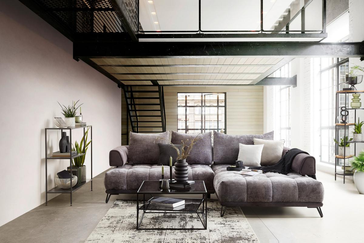 Ecksofa Morgan Graphitfarben - Graphitfarben/Schwarz, MODERN, Textil/Metall (262/184cm) - Mömax