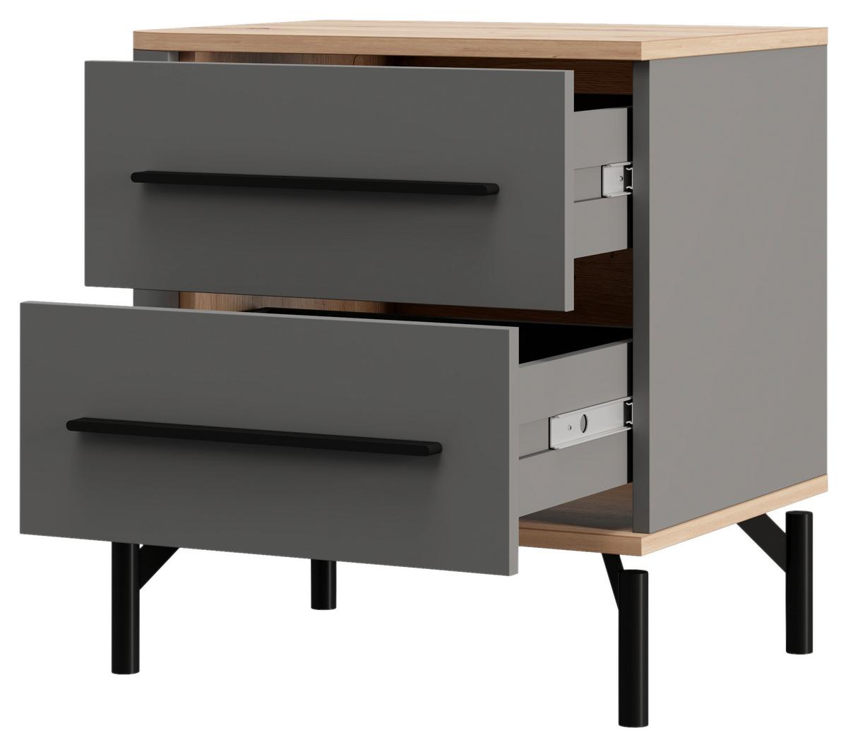 Éjjeliszekrény Sinop - grafitszürke/fekete, Modern, faalapú anyag/fém (51,5/55,5/40cm)