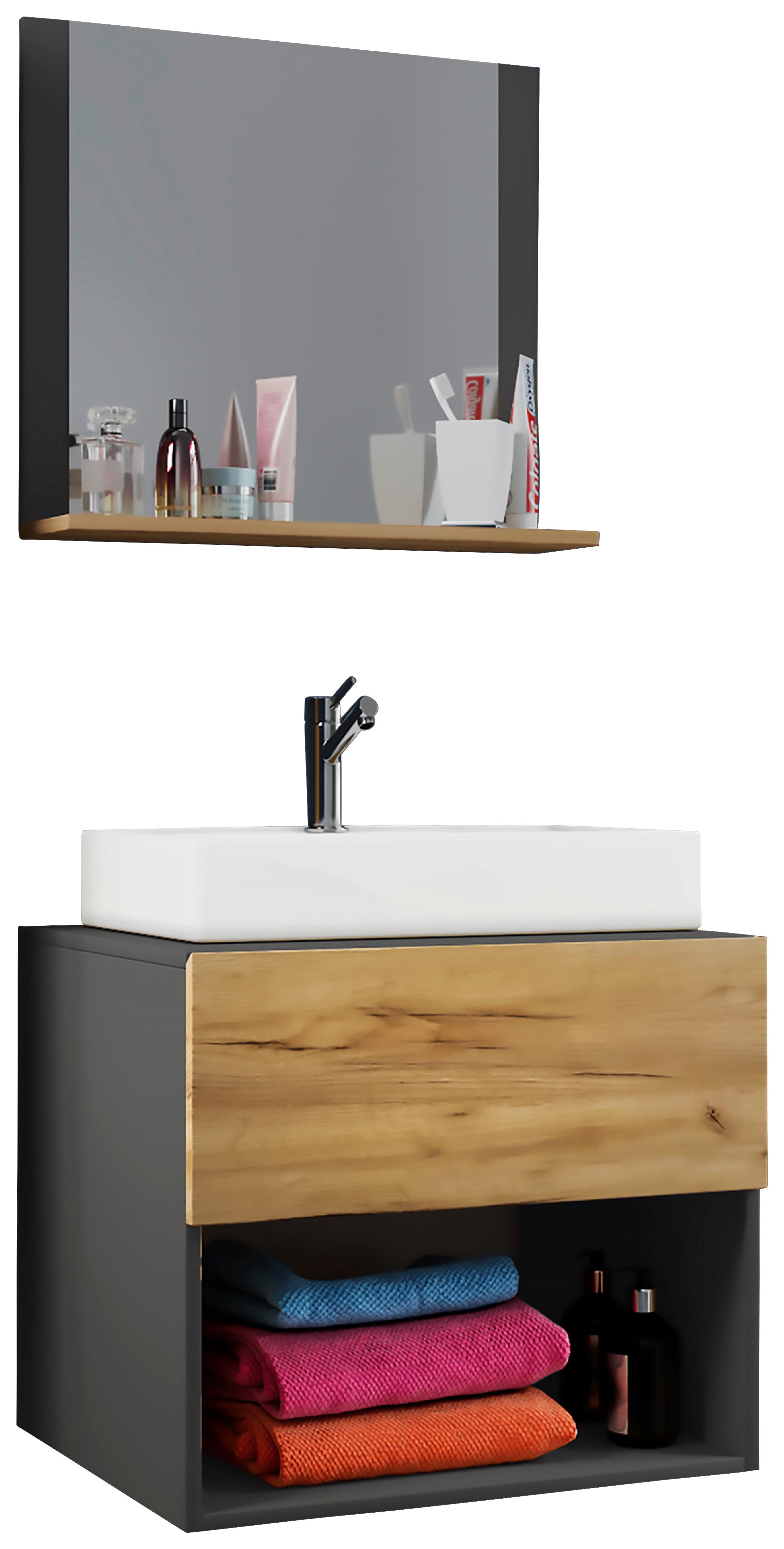 Kopalnica Lendas, Siva, Hrast - bela/medeni hrast, Moderno, steklo/leseni material (60cm) - MID.YOU