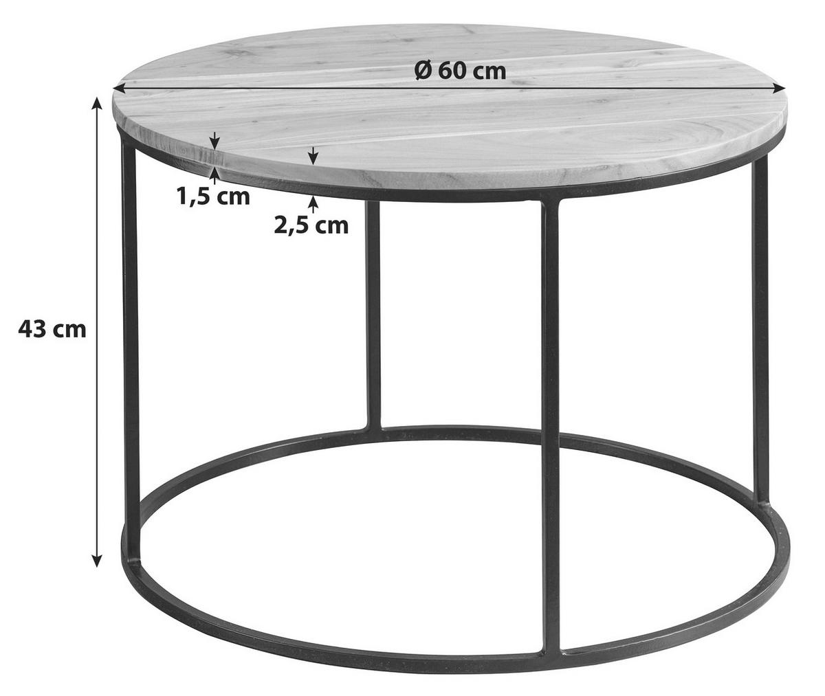 Klubska Miza Couchtisch - črna/barve akacije, Moderno, kovina/les (60/60/43cm) - MID.YOU