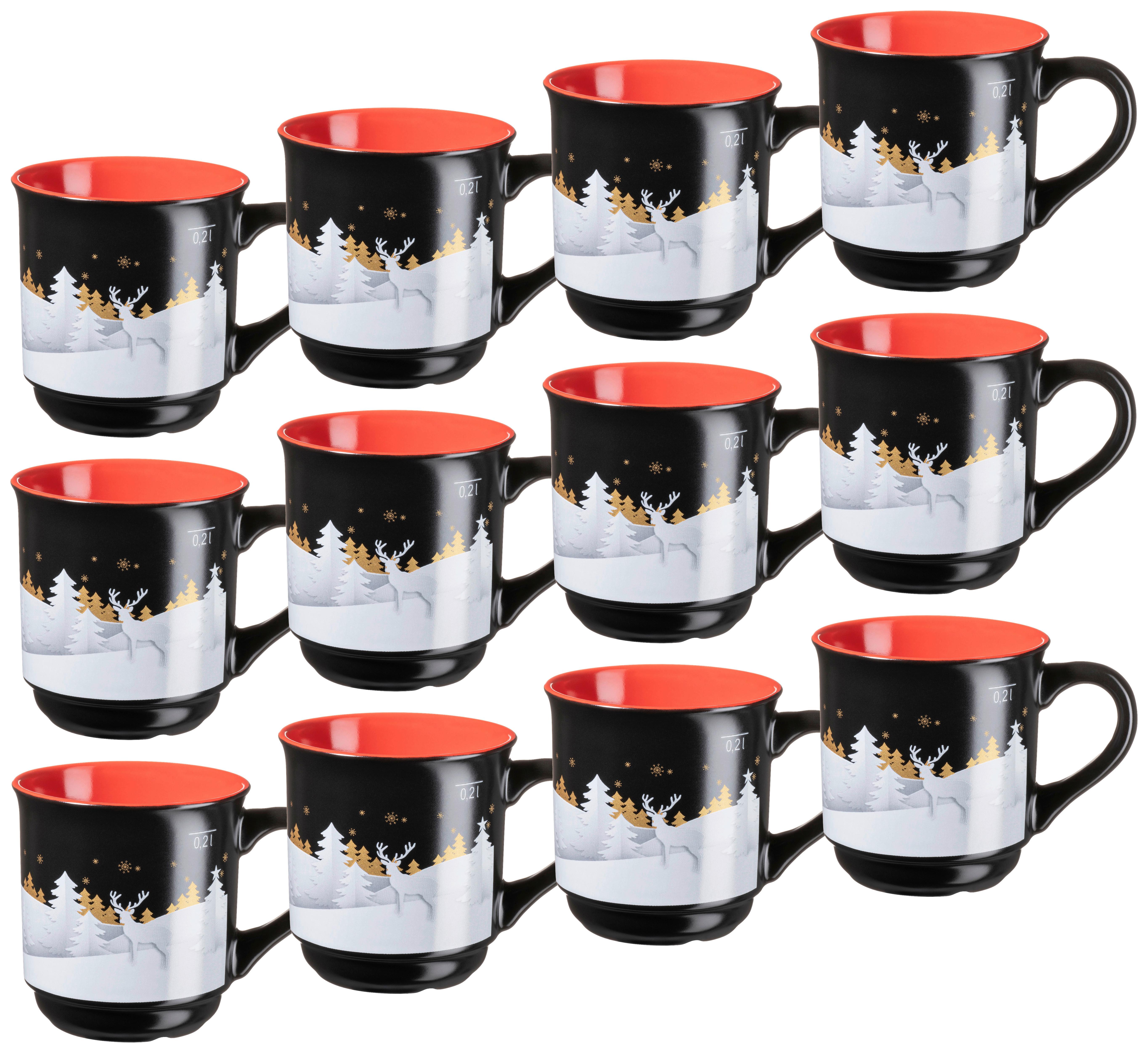 BECHERSET GLÜHWEINBECHERSET - Rot/Schwarz, Trend, Keramik (250ml) - Mäser