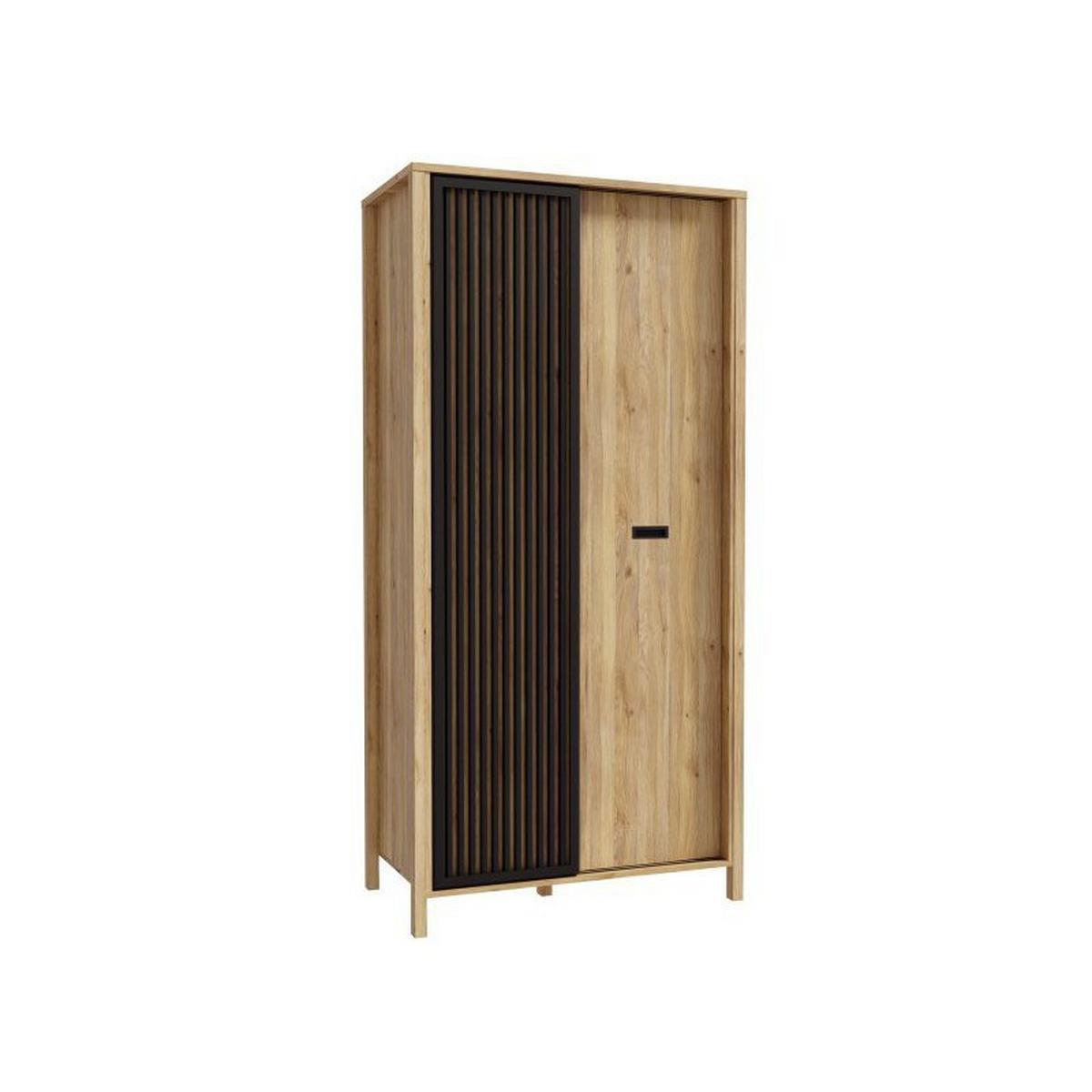 Dulap pentru hol JYTANA - culoare lemn stejar/negru, Modern, material pe bază de lemn (97/200,3/52,7cm) - Premium Living