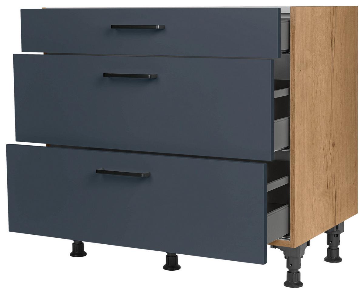 Schubkastenunterschrank Easytouch Blau - Blau/Eichefarben, MODERN, Holzwerkstoff/Metall (90/87/56cm) - Nobilia