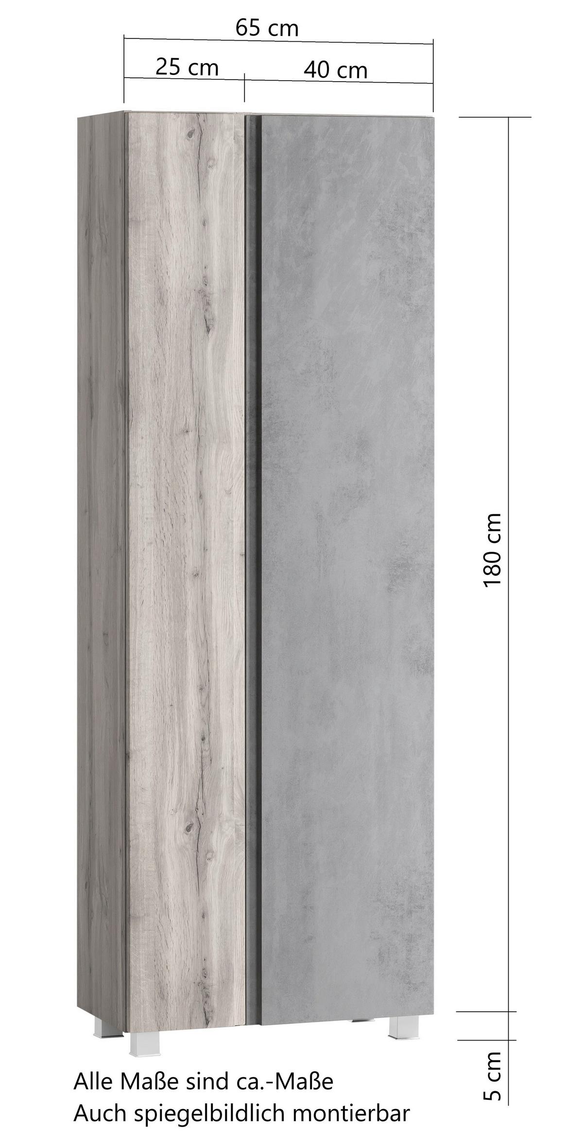 Hochschrank Varese ca. 65x180 cm Hellgrau/Eiche - Eiche Wotan/Hellgrau, MODERN, Holzwerkstoff (65/180/35cm) - Held