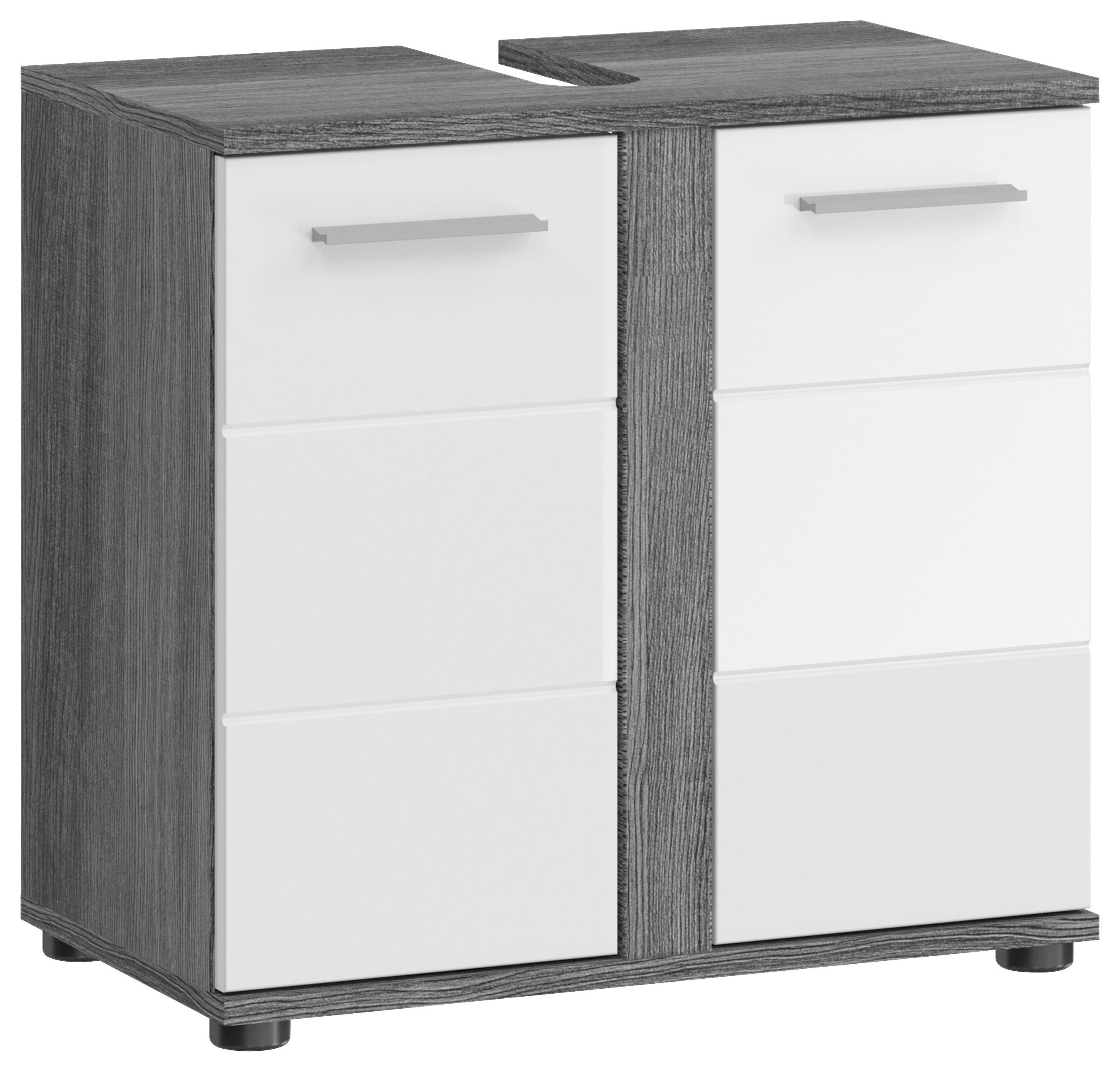 Waschbeckenunterschrank Blake ca. 60x57 cm Rauchsilber/Weiß - Weiß Hochglanz, MODERN, Holzwerkstoff (60/57/34cm) - MID.YOU