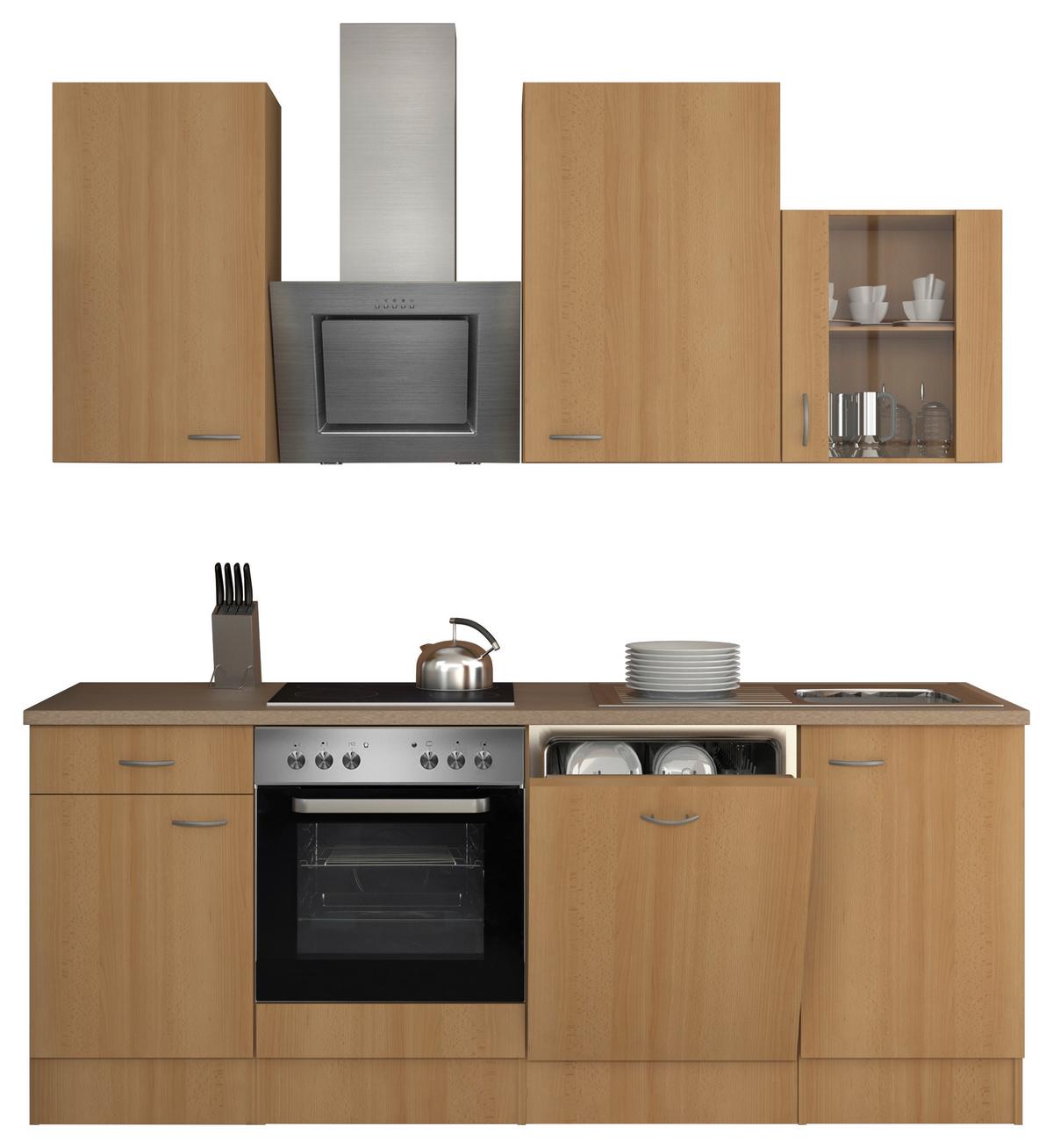 Kuhinjski Blok Z Aparati Nano, Barva Bukve - barve nerjavečega jekla/barve bukve, Moderno, umetna masa/steklo (220cm) - FlexWell