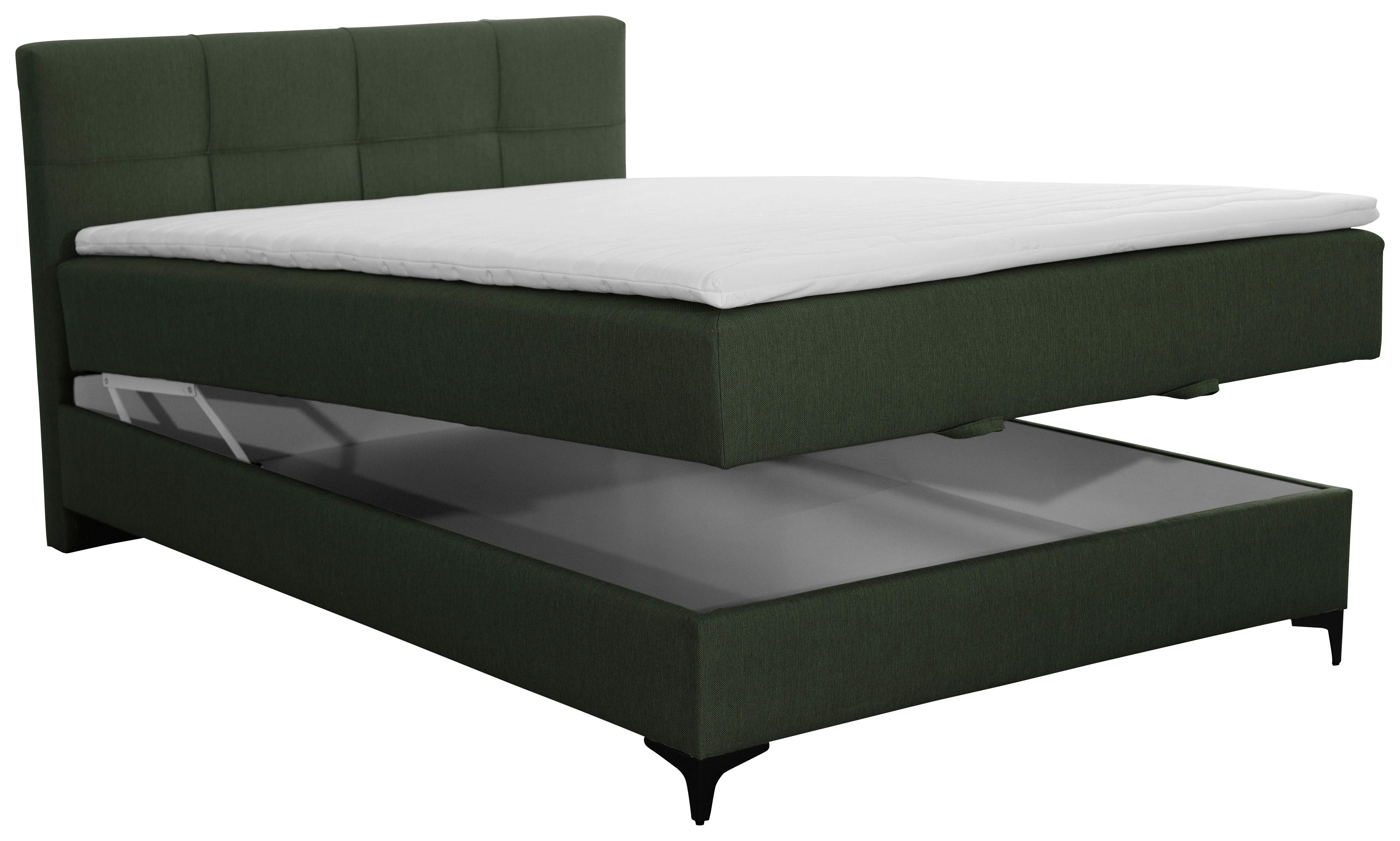 Oblazinjena Postelja Freddie, Olivno Zelena, 140x200 - črna/olivno zelena , Konvencionalno, kovina/tekstil (140/200cm) - Mömax
