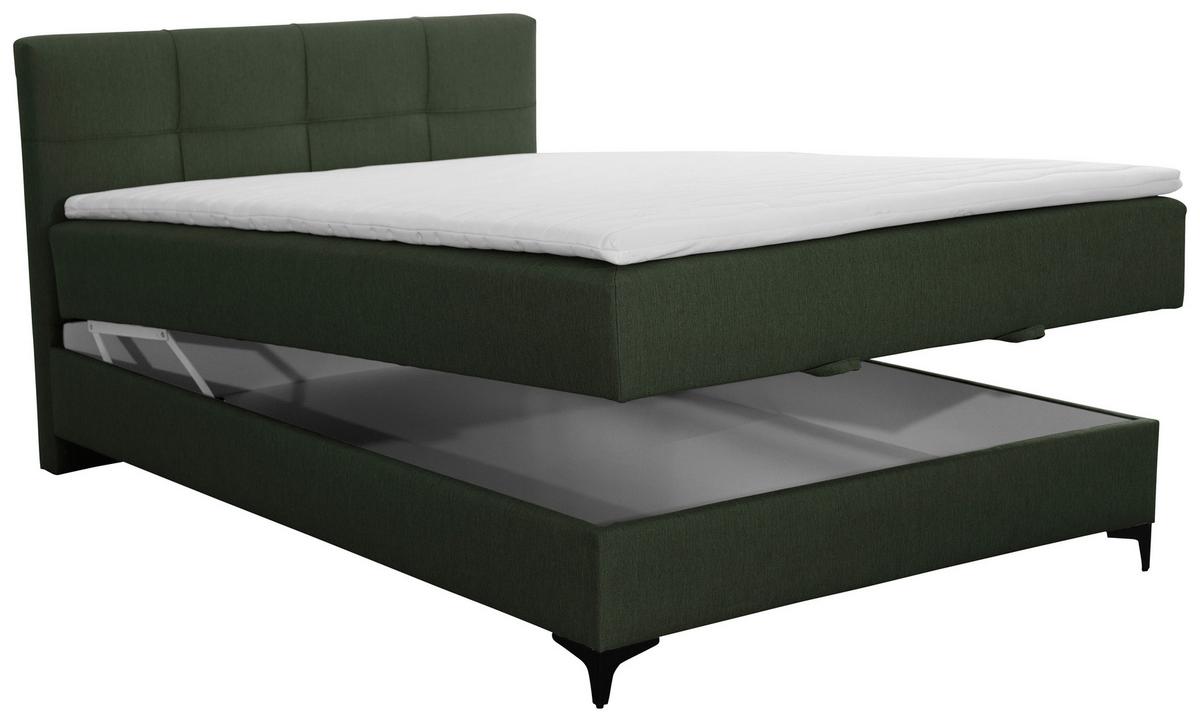 Oblazinjena Postelja Freddie, Olivno Zelena, 140x200 - črna/olivno zelena , Konvencionalno, kovina/tekstil (140/200cm) - Mömax