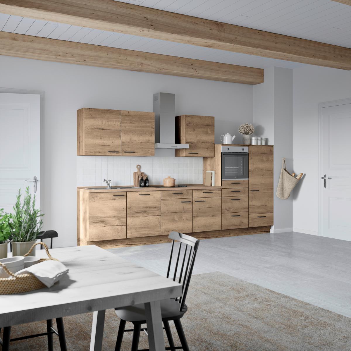 Küchenblock Structura Low m. Geräten Eiche dunkel - Eiche dunkel/Eichefarben, MODERN, Holzwerkstoff/Metall (360cm) - Nobilia