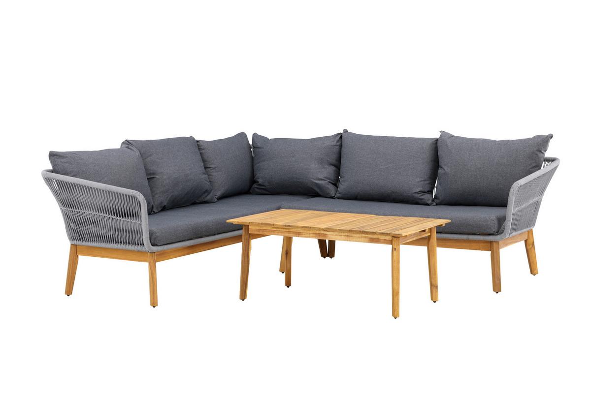 Loungegarnitur Chania ca. 210x160 Dunkelgrau - Dunkelgrau/Grau, KONVENTIONELL, Holz/Kunststoff (210/160cm) - Gardenson