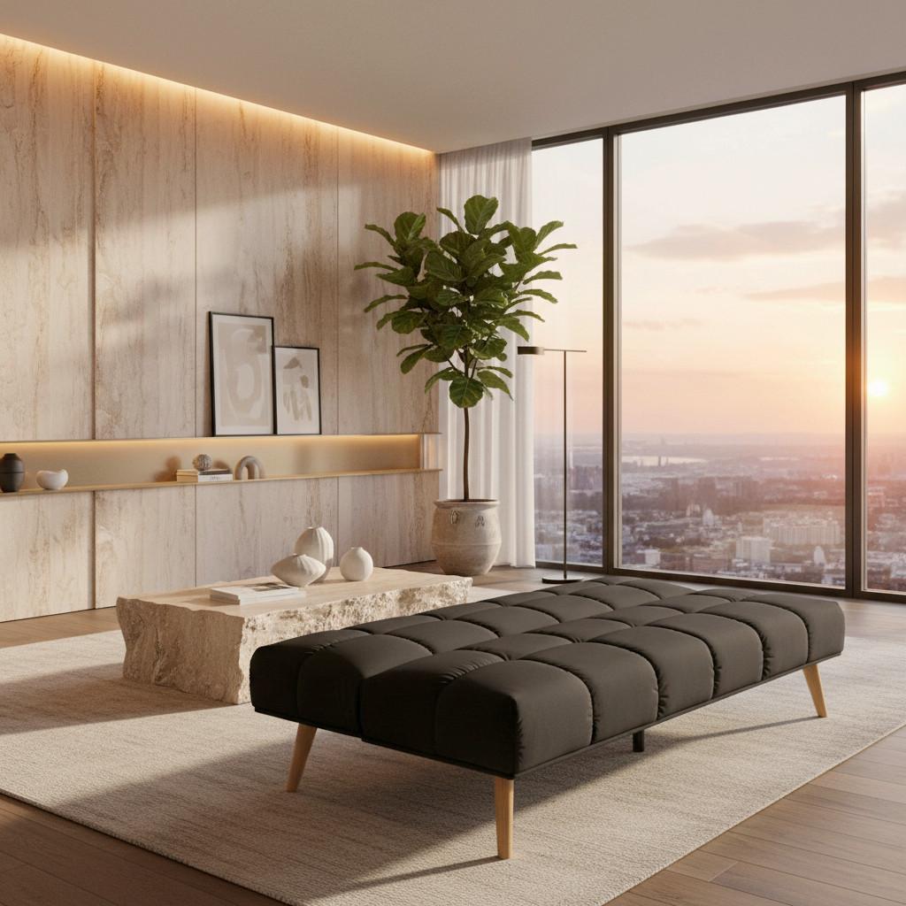 BÄDDSOFFA ALVA - svart/naturfärgad, Modern, trä/textil (185/80/88cm) - Bessagi Home