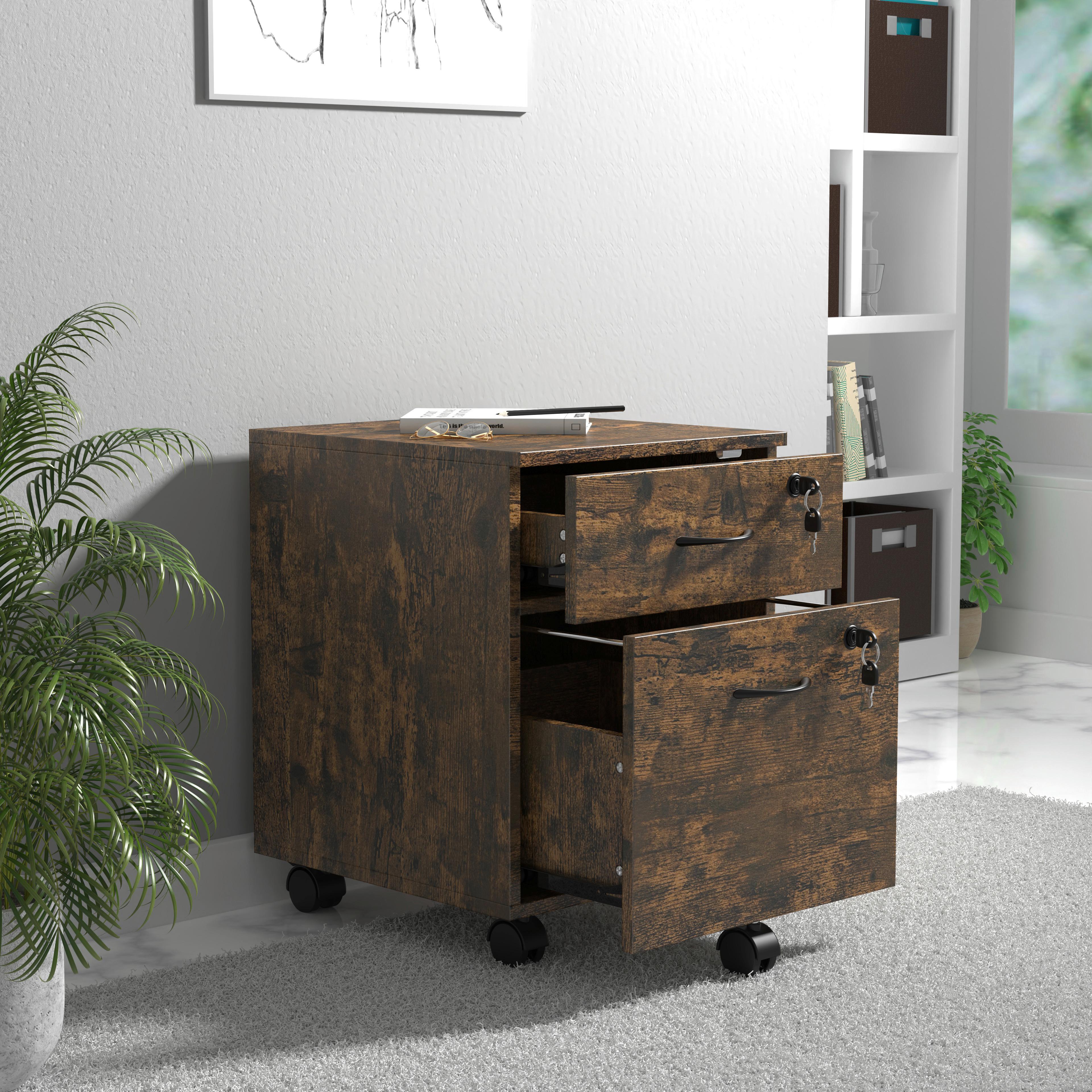 ROLLCONTAINER BAULA M - Eiche dunkel/Schwarz, Design, Holzwerkstoff/Kunststoff (40/54/44cm) - MID.YOU