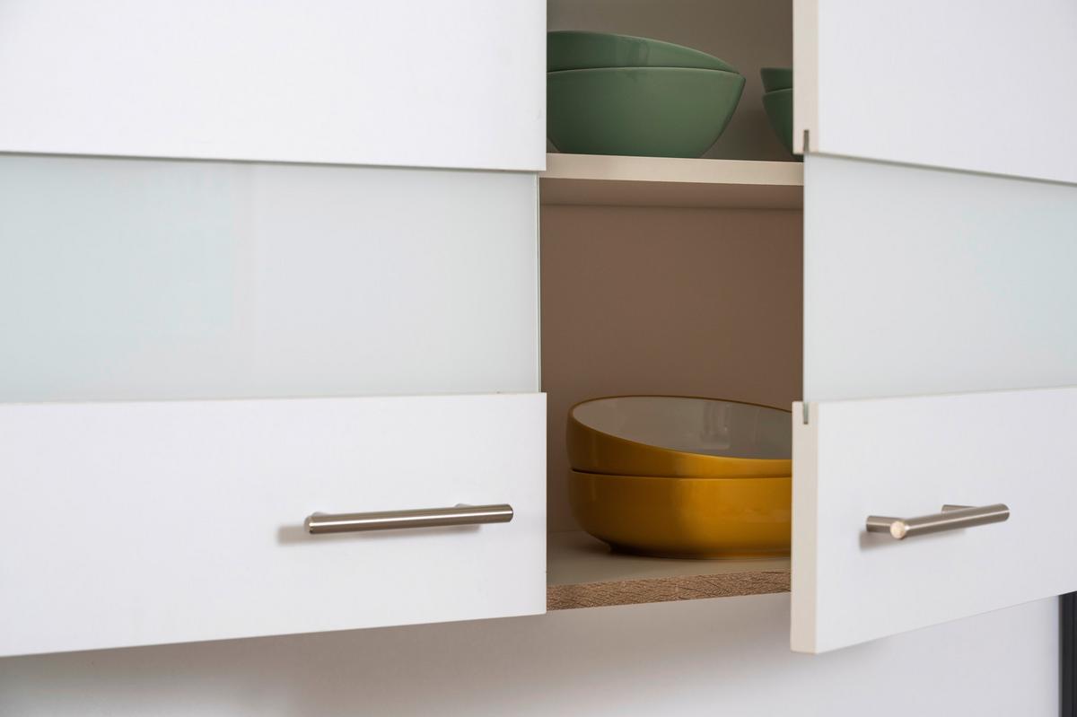Eckküche Economy Weiß Eichefarben ca. 172x310 cm - Chromfarben/Eichefarben, Basics, Glas/Holzwerkstoff (172/310cm) - Respekta