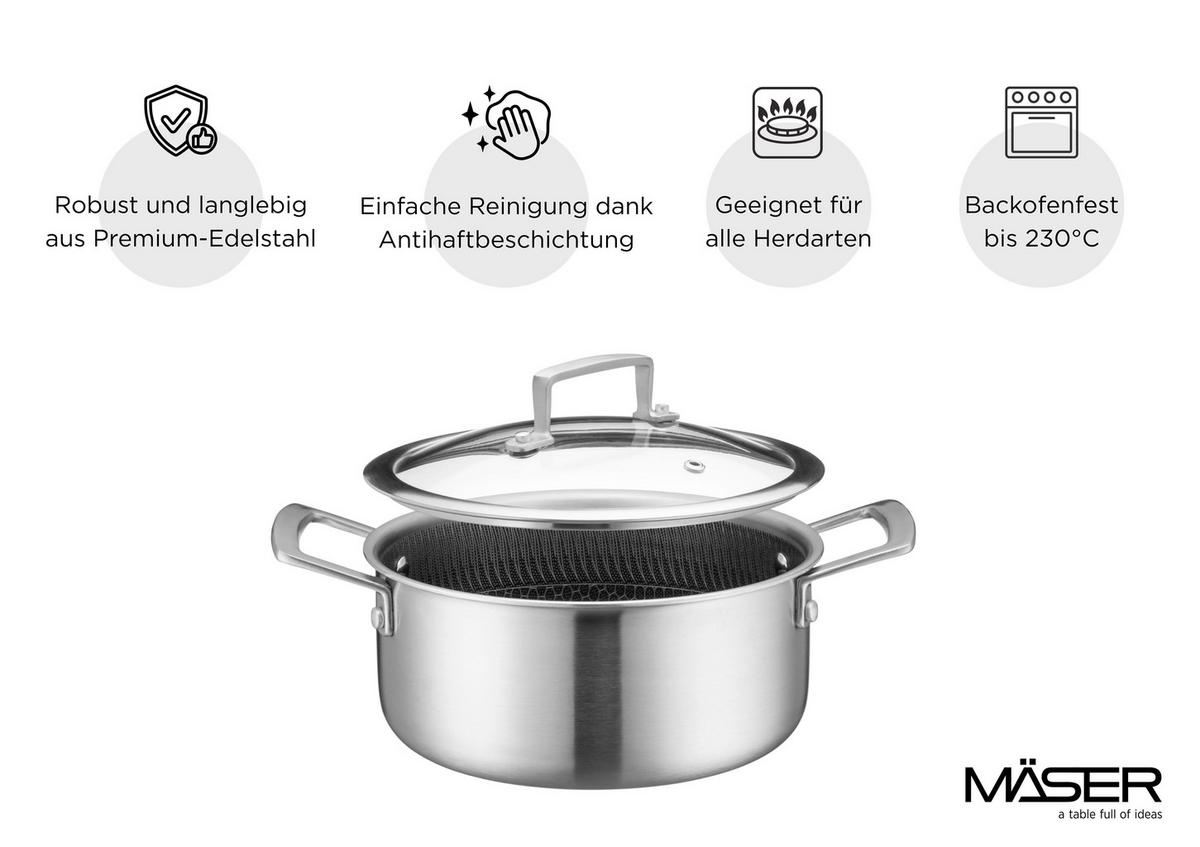 Kochtopf 935608 Kochtopf - Silberfarben/Schwarz, Basics, Metall (20/15cm) - Mäser