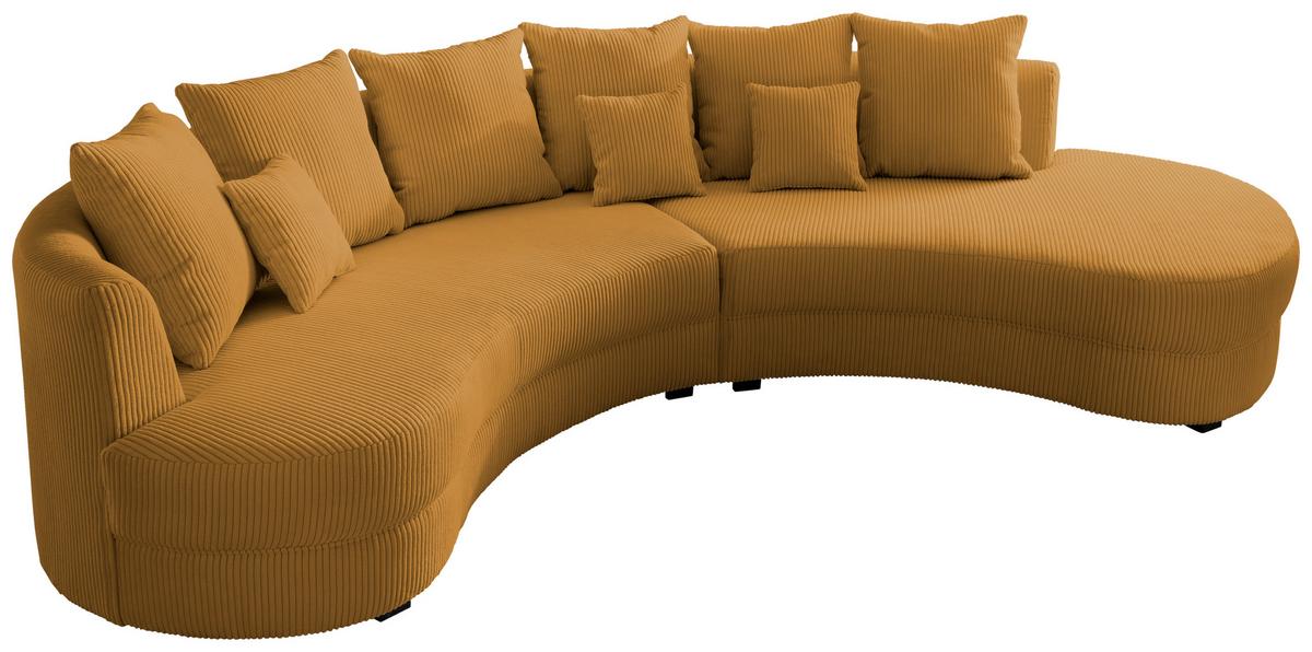 Wohnlandschaft Limoncello goldfarben Cord - Goldfarben/Schwarz, Design, Kunststoff/Textil (300/160cm) - Livetastic