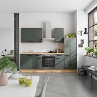 Küchenblock Easytouch Low m. Geräten Dunkelgrün - Dunkelgrün/Eichefarben, MODERN, Holzwerkstoff/Metall (270cm) - Nobilia