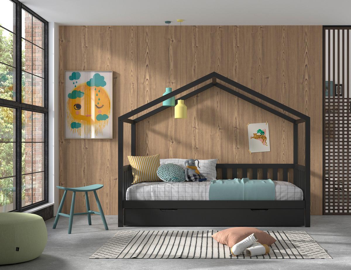 Hausbett DALLAS Anthrazit ca. 90x200 cm mit Bettlade - Anthrazit, ROMANTIK / LANDHAUS, Holz (90/200cm) - Vipack