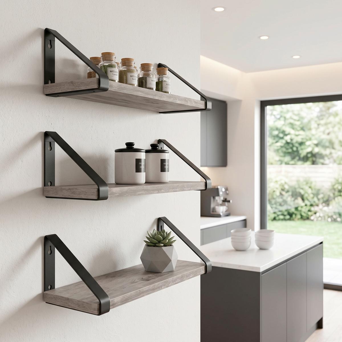 WANDREGALSET WALL SHELF SET - Greige/Schwarz, MODERN, Holzwerkstoff/Metall (40/11/12cm) - MID.YOU