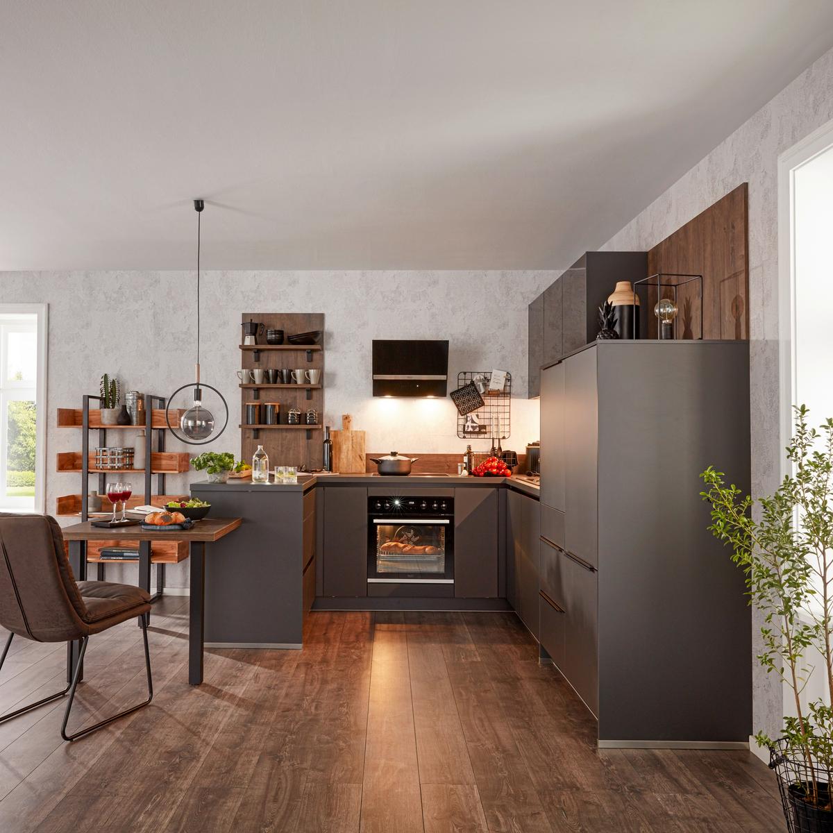 Einbauküche IP3150 - Graphitfarben, MODERN, Holzwerkstoff (255/305cm) - Impuls