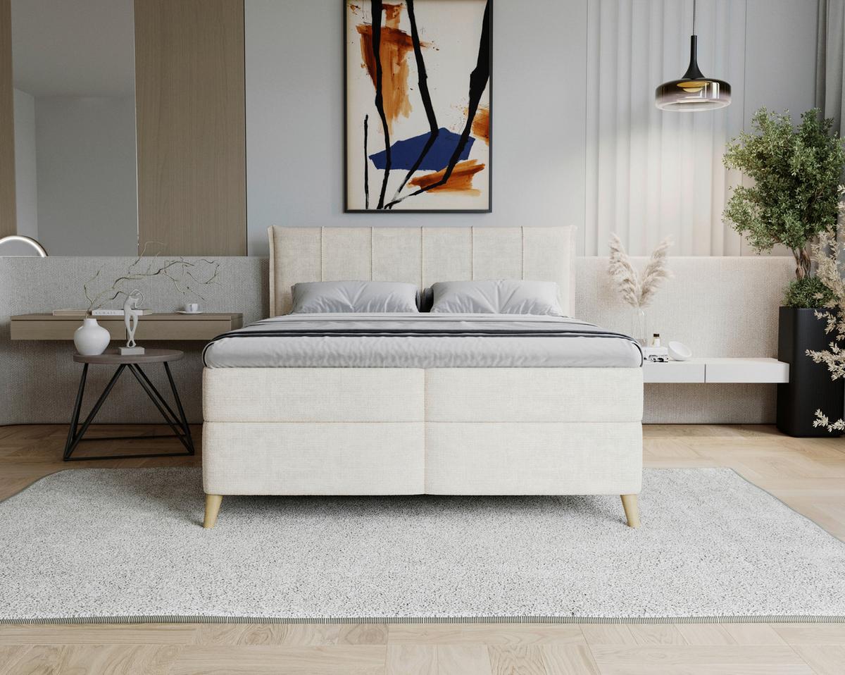 Boxbett Veloria Beige ca. 140x200cm - Beige/Schwarz, KONVENTIONELL, Textil/Metall (140/200cm) - Based