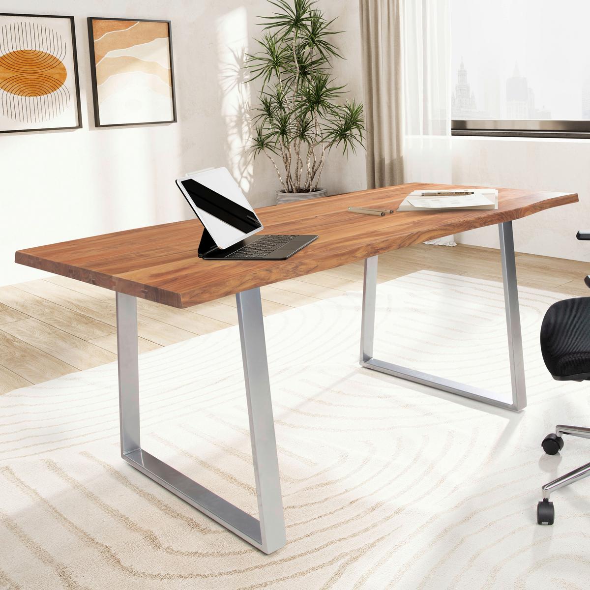 Pisalna Miza Wl7.266 - barve kroma/barve akacije, Moderno, kovina/les (120/60/76cm) - MID.YOU