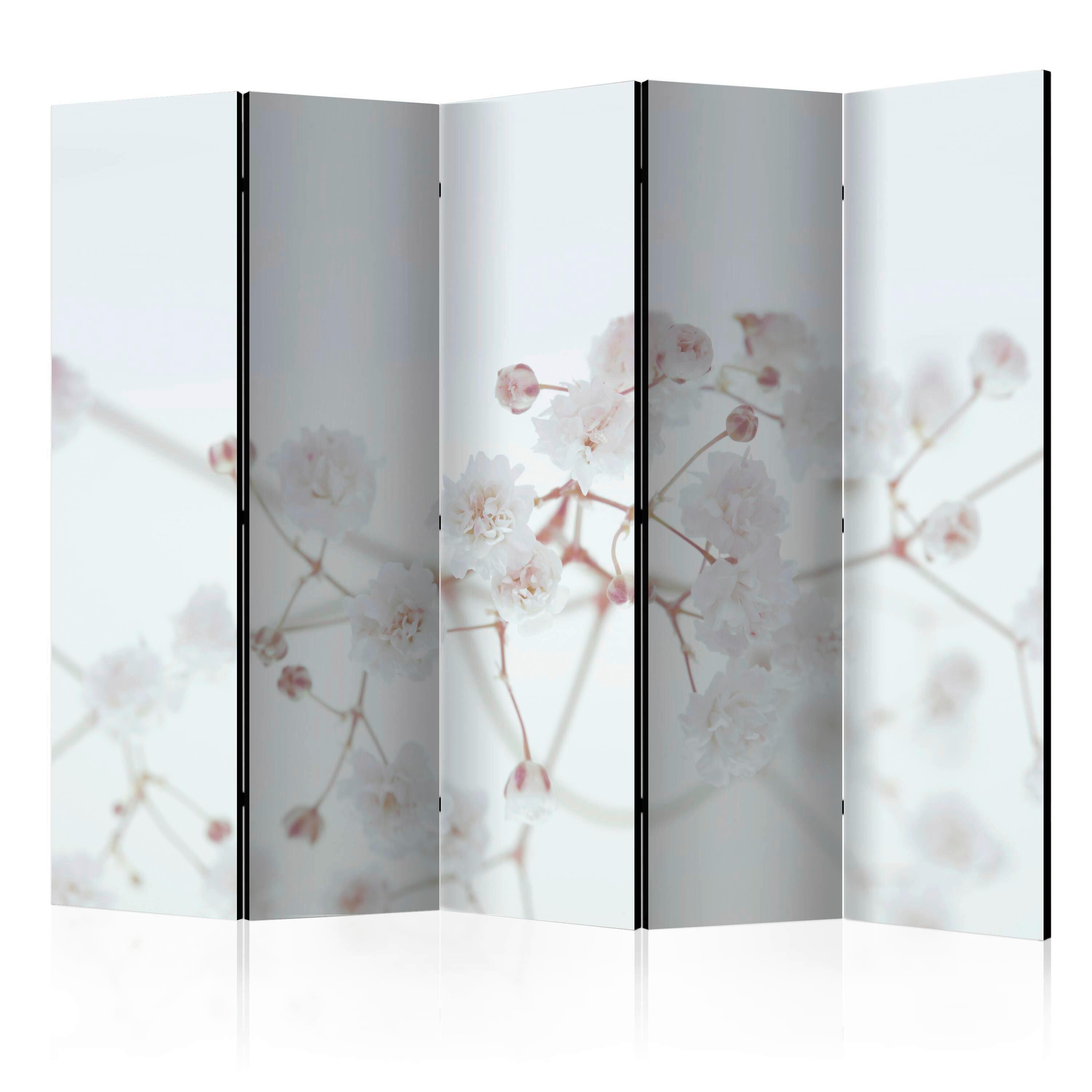Paravan White Flower I, 5-Delni, Enostranski - bela/bež, Basics, tekstil/les (225/172/3cm) - artgeist