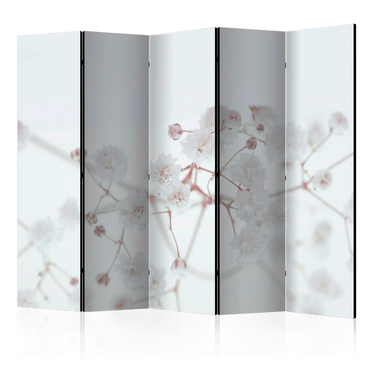 Paravan White Flower I, 5-Delni, Enostranski - bela/bež, Basics, tekstil/les (225/172/3cm) - artgeist