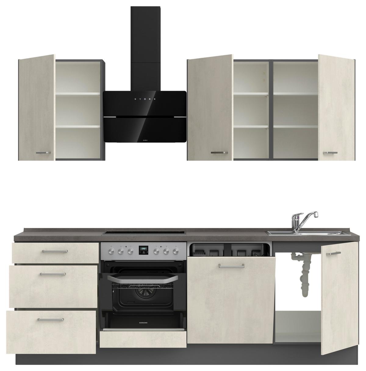 Küchenblock Riva High m. Geräten Weiß - Schieferfarben/Edelstahlfarben, MODERN, Holzwerkstoff/Metall (240cm) - Nobilia