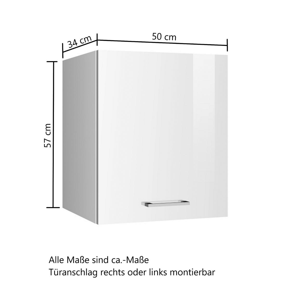 Küchenoberschrank Mailand Weiß Hochglanz - Weiß Hochglanz/Silberfarben, MODERN, Holzwerkstoff/Metall (50/57/34cm) - Held