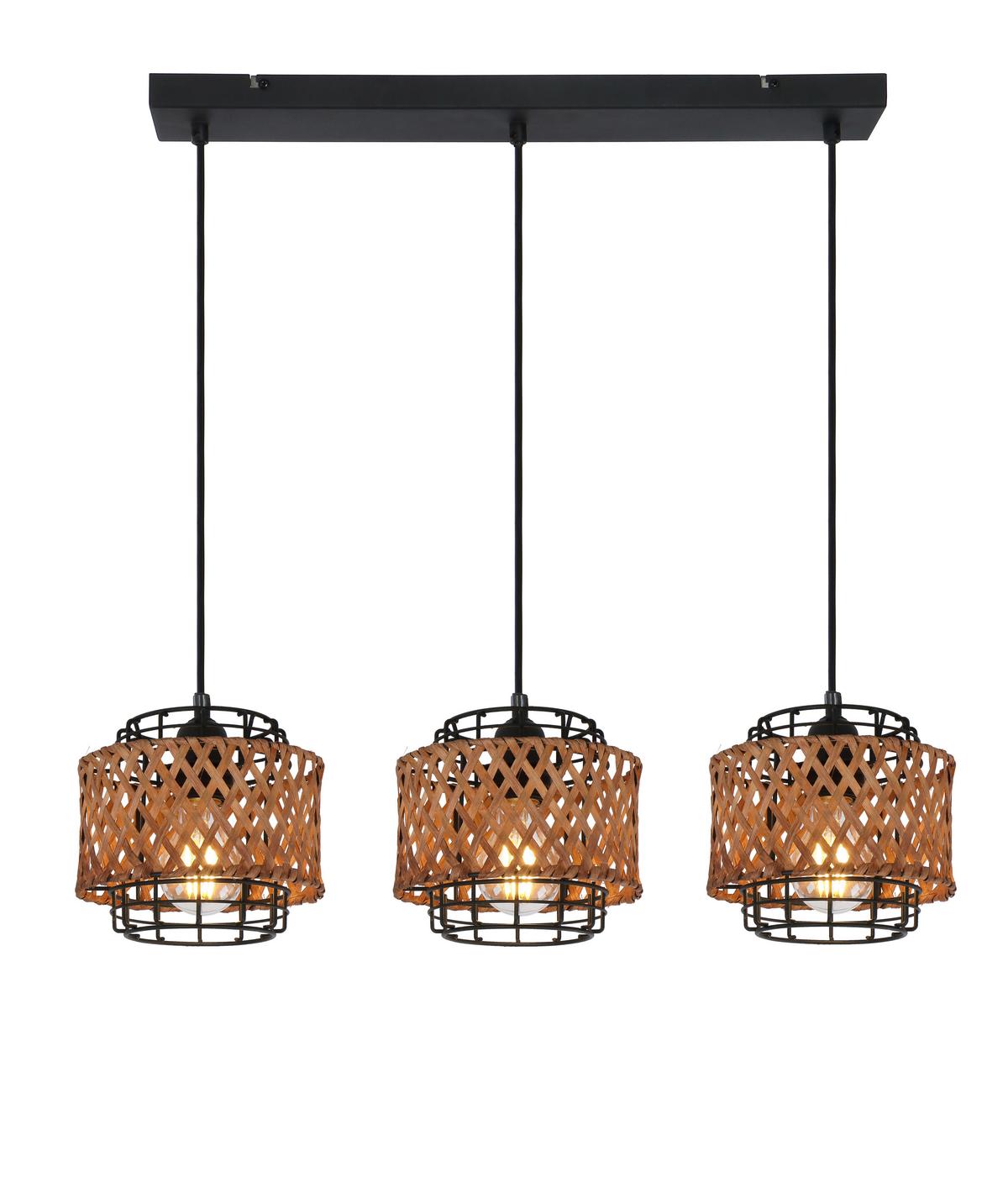 Hängeleuchte Gina in Schwarz max. 40 Watt - Dunkelbraun/Schwarz, Natur, Naturmaterialien/Metall (17/120cm) - Globo