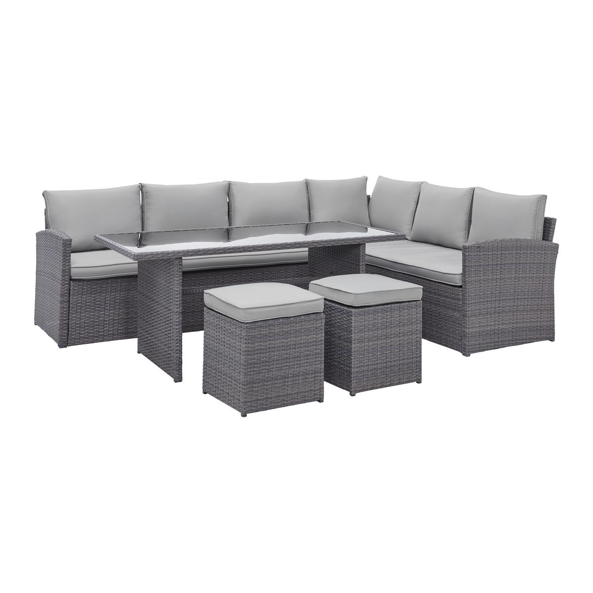 Loungegarnitur-Set Marrakesch 2 Grau aus Kunststoffgeflecht - Hellgrau/Schwarz, Modern, Glas/Kunststoff (240/70/181cm) - Mömax