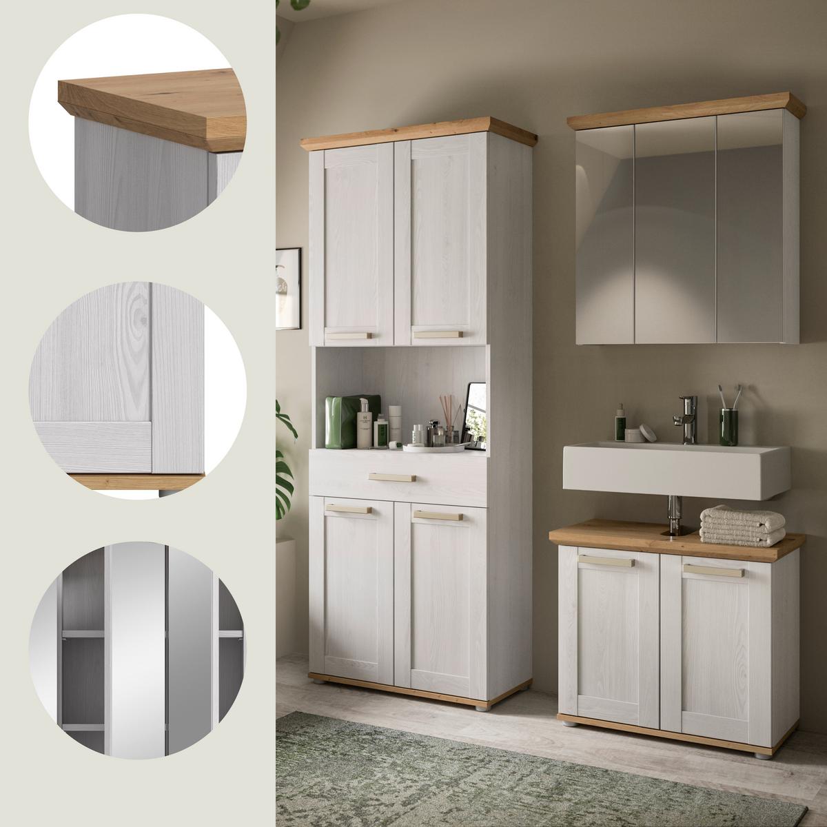 Badezimmer Verona Lärchenfarben/Eiche Artisan - Silberfarben/Lärchefarben, Trend, Glas/Holzwerkstoff (143cm) - MID.YOU