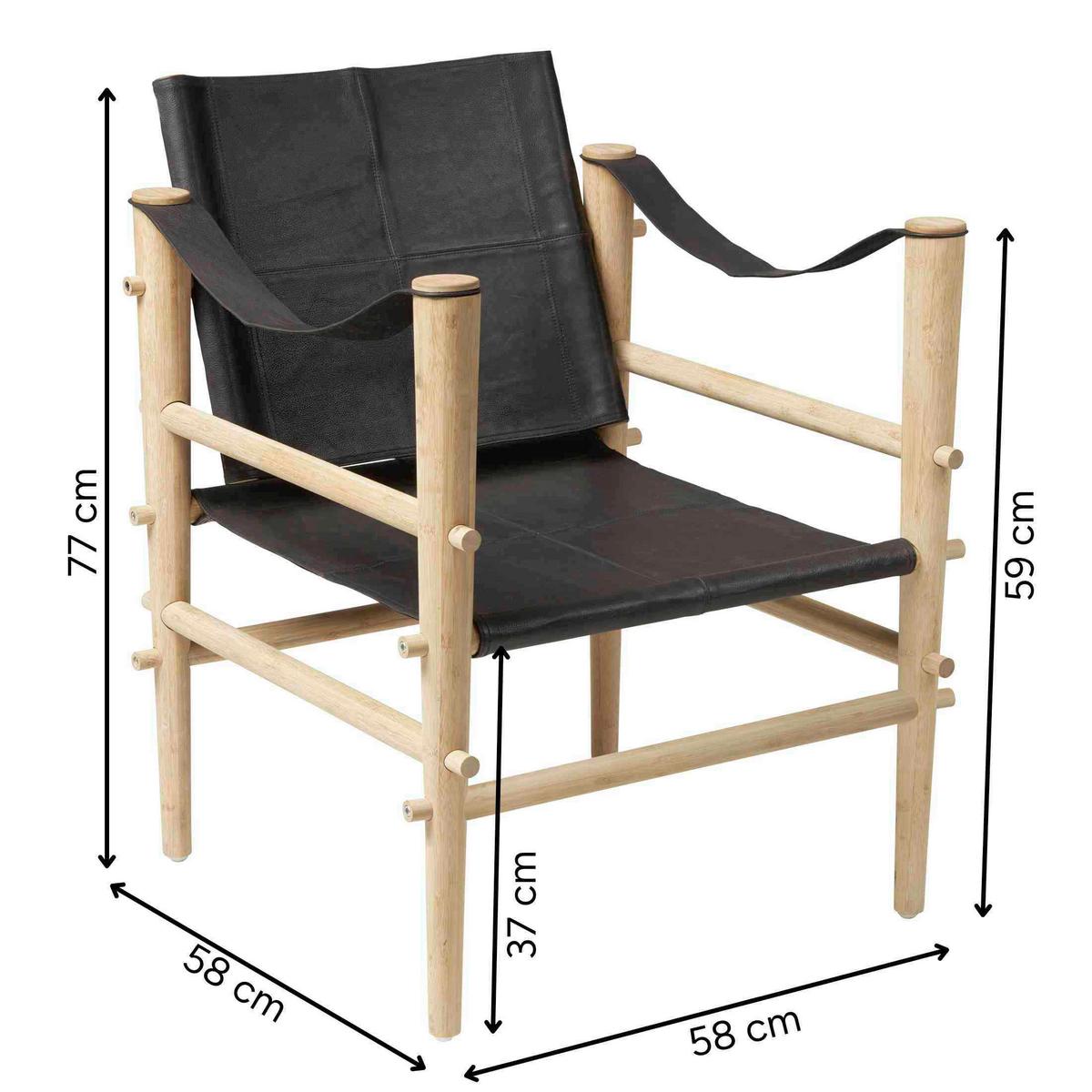 Sessel Noble 3155028 - Schwarz/Naturfarben, Romantik / Landhaus, Leder/Holz (59/79/61cm) - MID.YOU