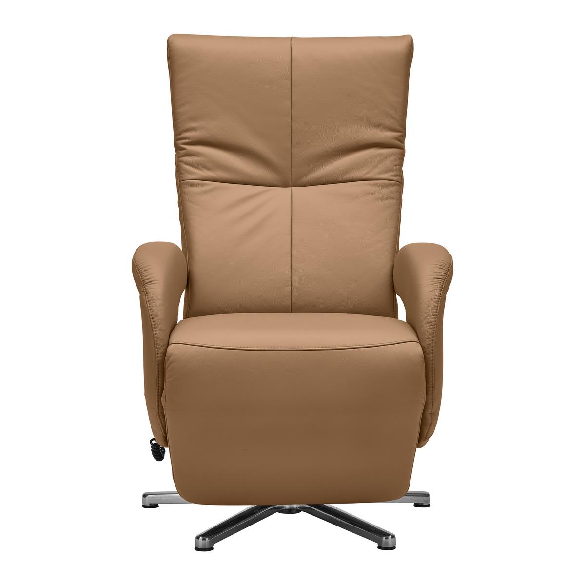Relaxsessel Sitting 2 Haselnussfarben - Chromfarben/Haselnussfarben, MODERN, Leder (70/111/80cm) - Premium Living