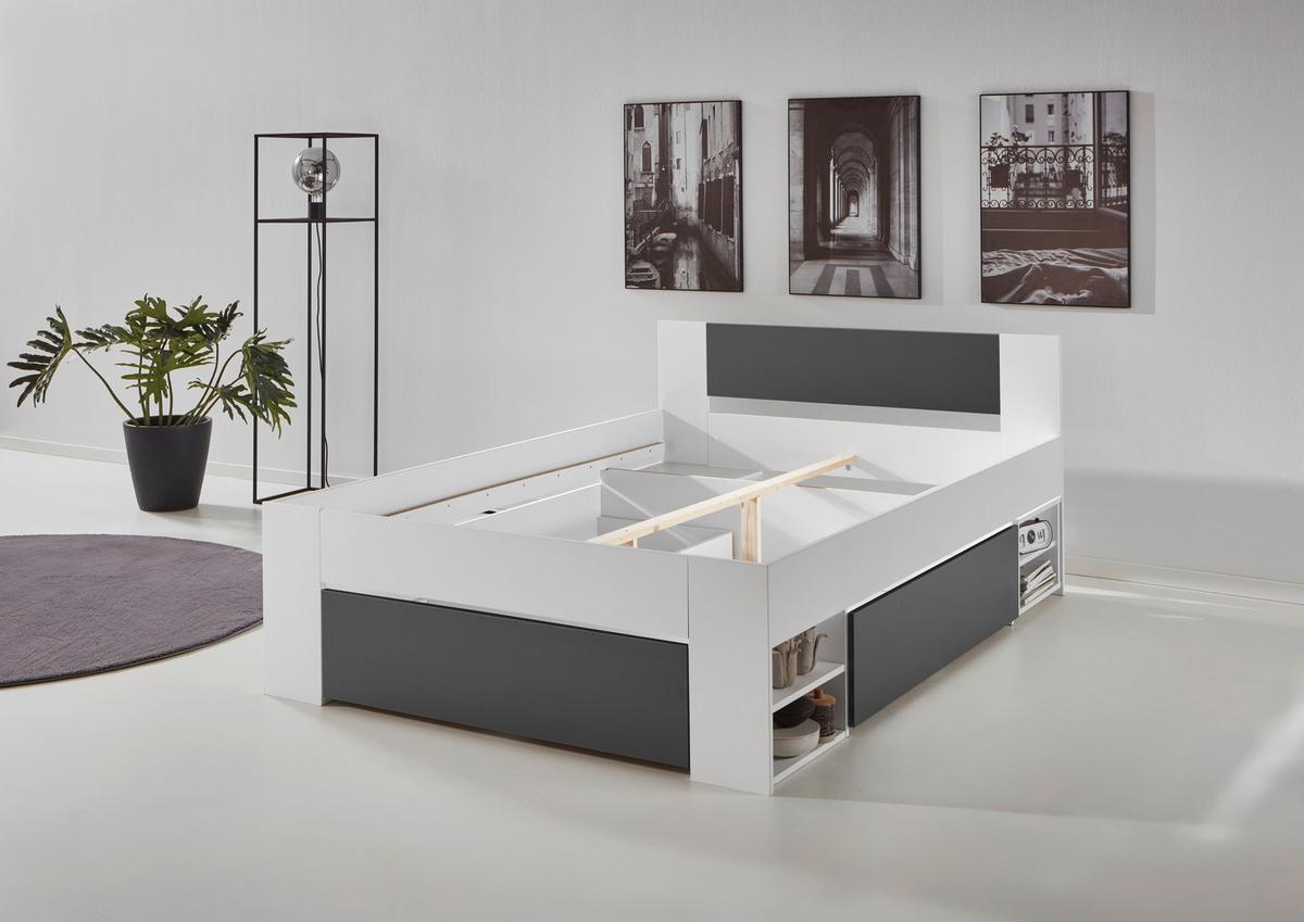 Postelja S Predalom Azurro 2-120 - bela/antracit, Moderno, leseni material (120/200cm) - Mömax