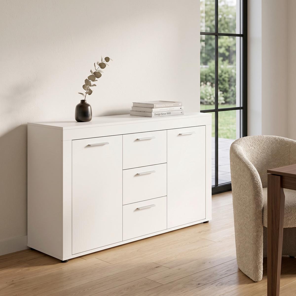 Komoda Jam - bijela/srebrne boje, Design, drvni materijal/plastika (125/80/35cm) - Modern Living