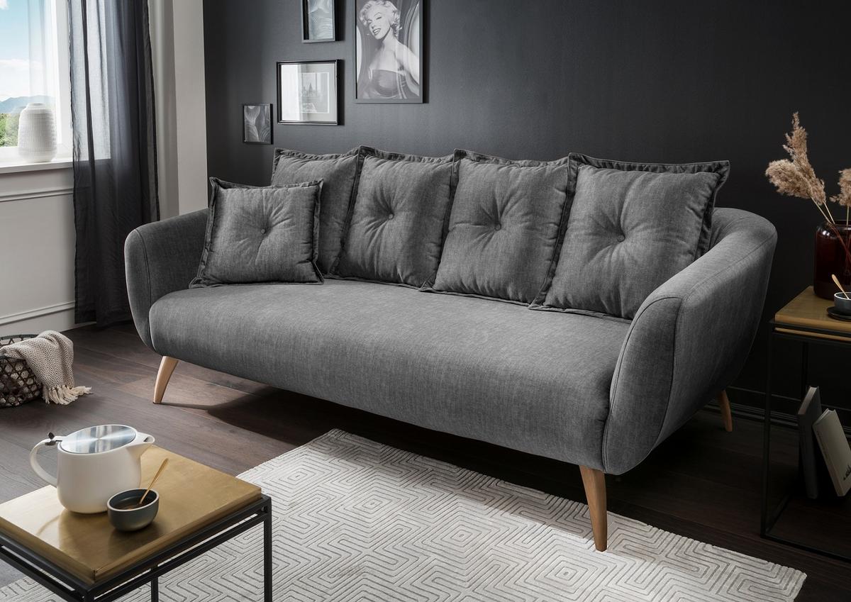 3-Sitzer-Sofa Baggio Grau Velours - Buchefarben/Grau, MODERN, Holz/Textil (236/94/103cm) - Livetastic