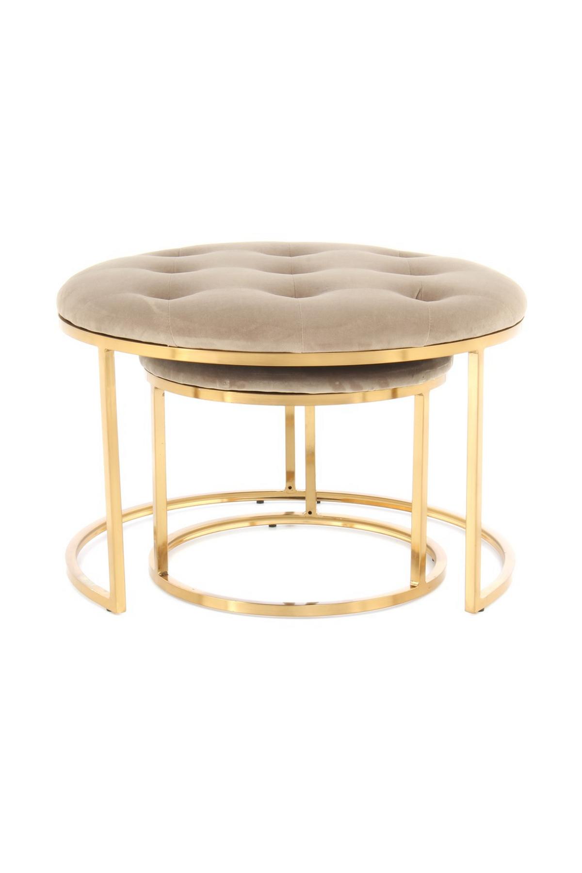 Hockerset Becky 800 - Taupe/Goldfarben, Design, Textil/Metall (40-60/32-41cm) - Kayoom