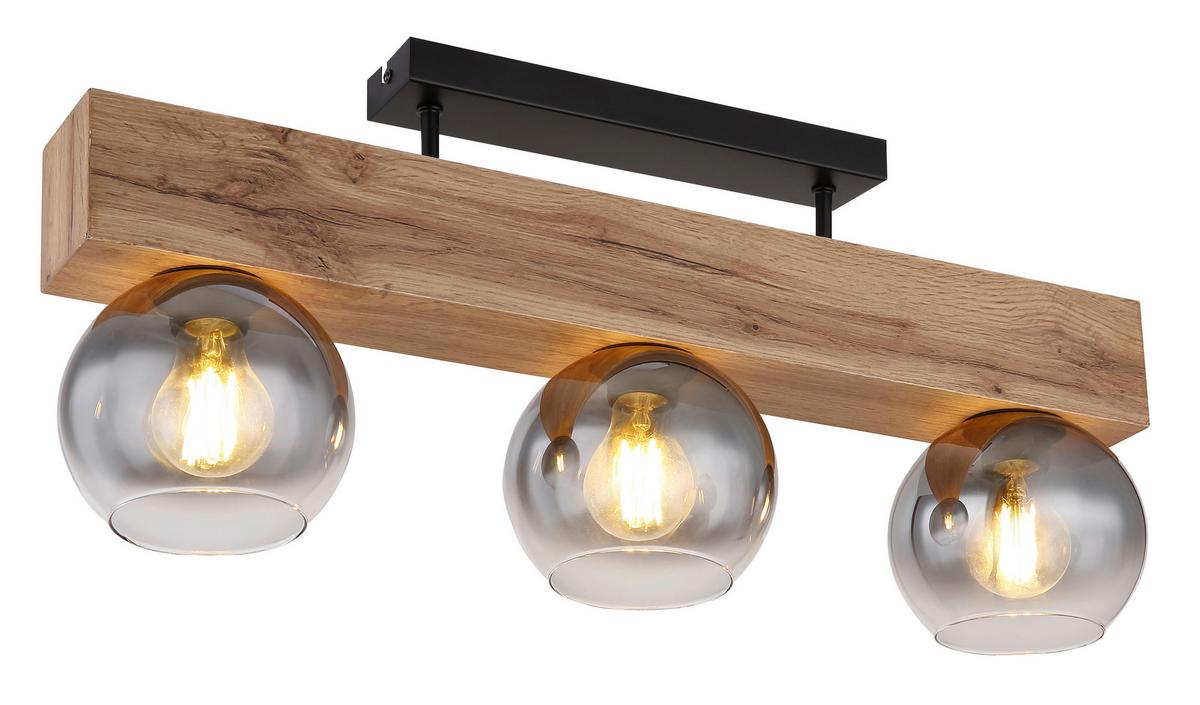 Deckenleuchte Moitas max. 40 Watt - Schwarz/Naturfarben, Natur, Glas/Holzwerkstoff (65/15/29,5cm) - Globo