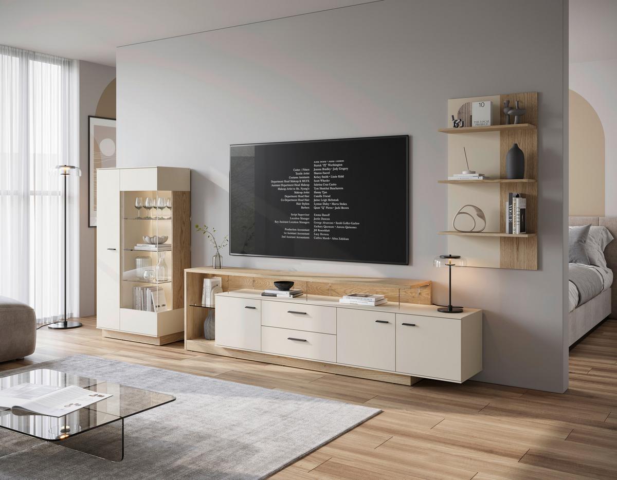 Etajeră de perete MEOLO - cașmir/culoare lemn stejar, Modern, material pe bază de lemn (60/114/21,6cm) - Modern Living