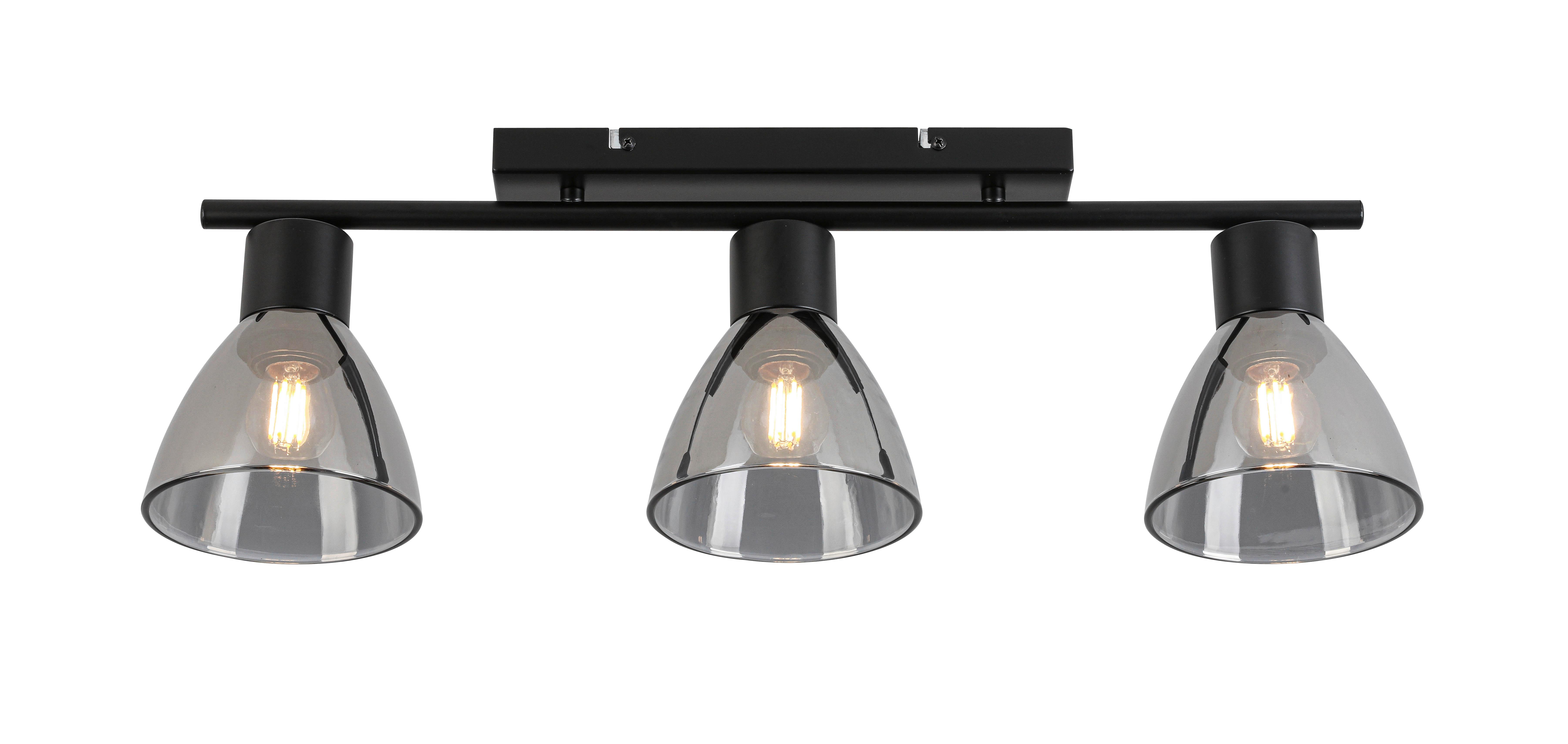 Deckenleuchte Komol max. 3 x 24 Watt - Transparent/Schwarz, Modern, Glas/Metall (66/13/22cm) - Modern Living