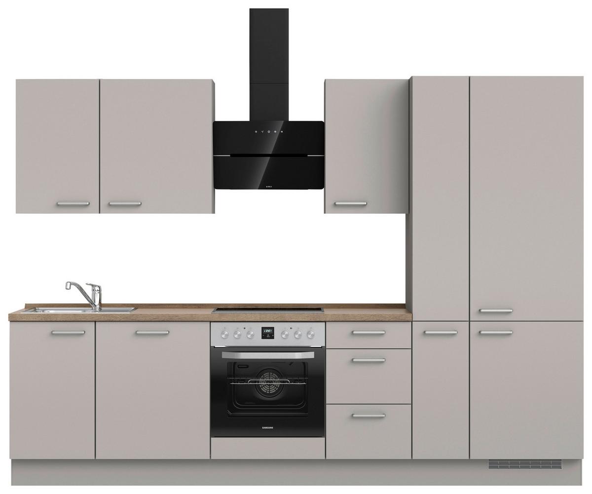 Küchenblock Touch High m. Geräten Grau - Eiche dunkel/Edelstahlfarben, MODERN, Holzwerkstoff/Metall (300cm) - Nobilia