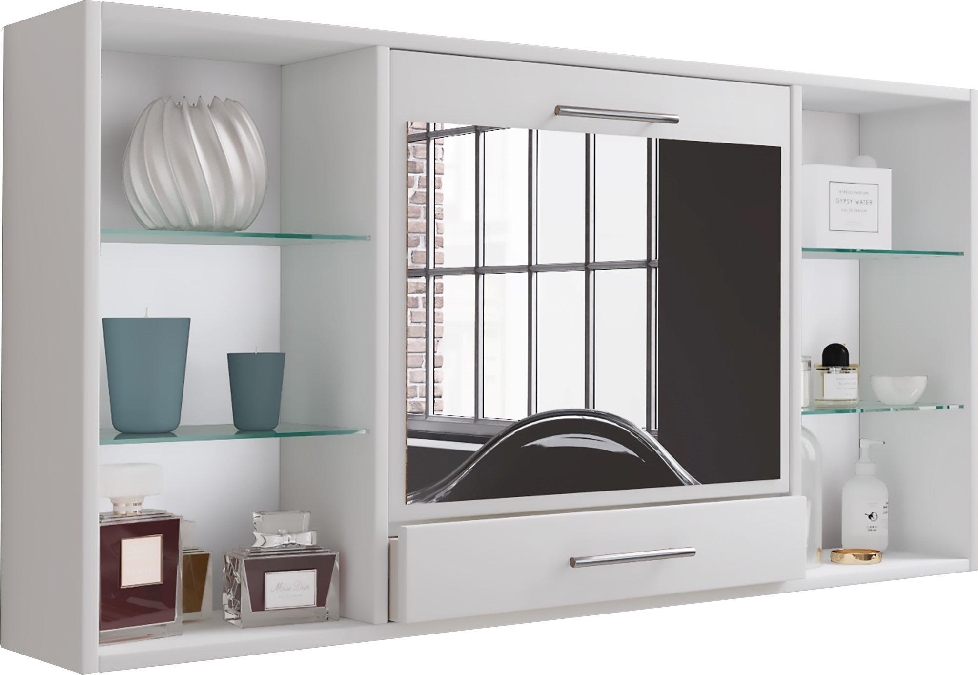 Stenski Regal Teala, Bela - bela/barve aluminija, Moderno, kovina/steklo (115cm) - MID.YOU