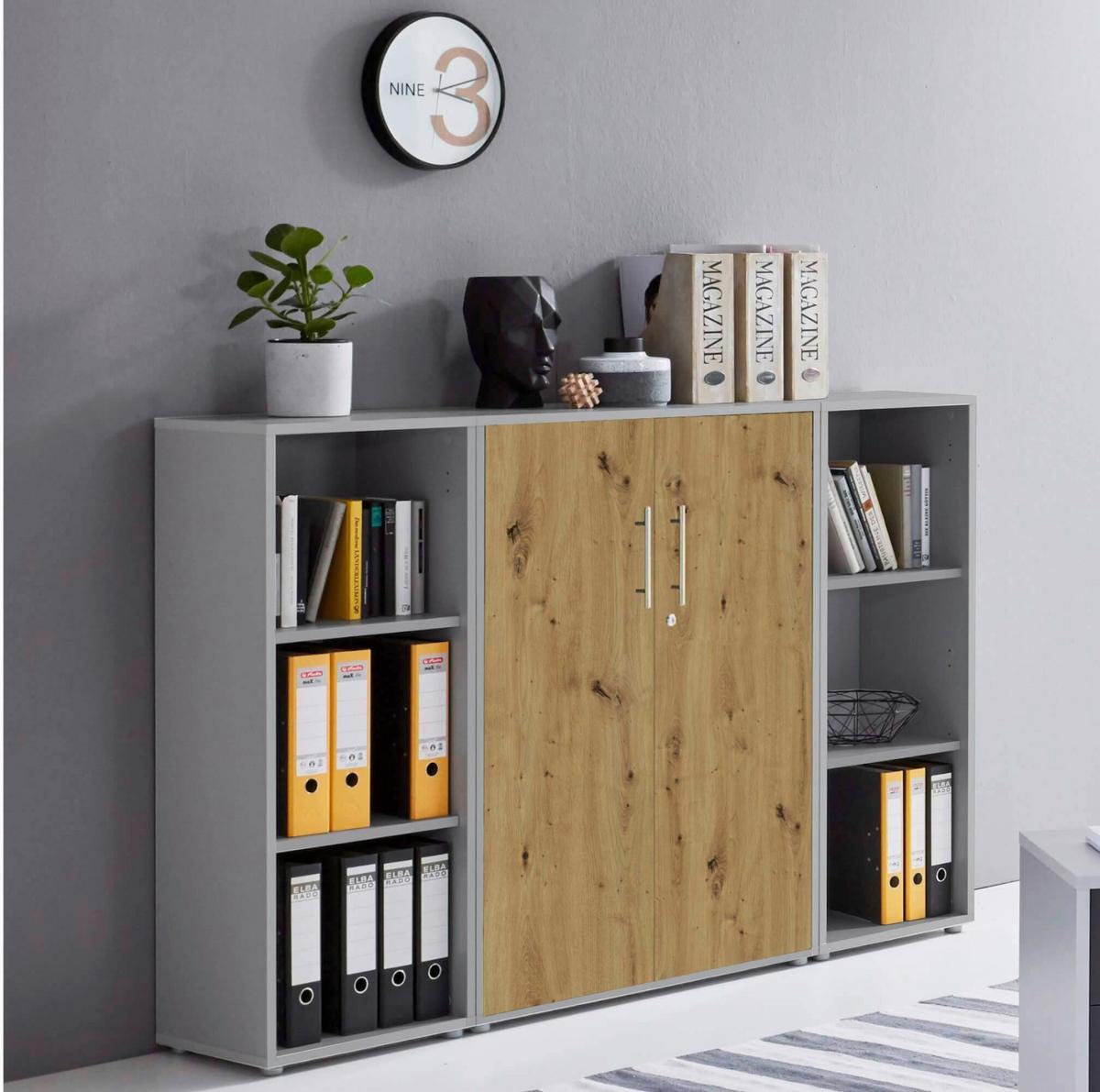 AKTENSCHRANK OFFICE EDITION - SW SET 2 - Hellgrau/Eiche Artisan, MODERN, Holzwerkstoff (172,6/113,6/33cm) - MID.YOU