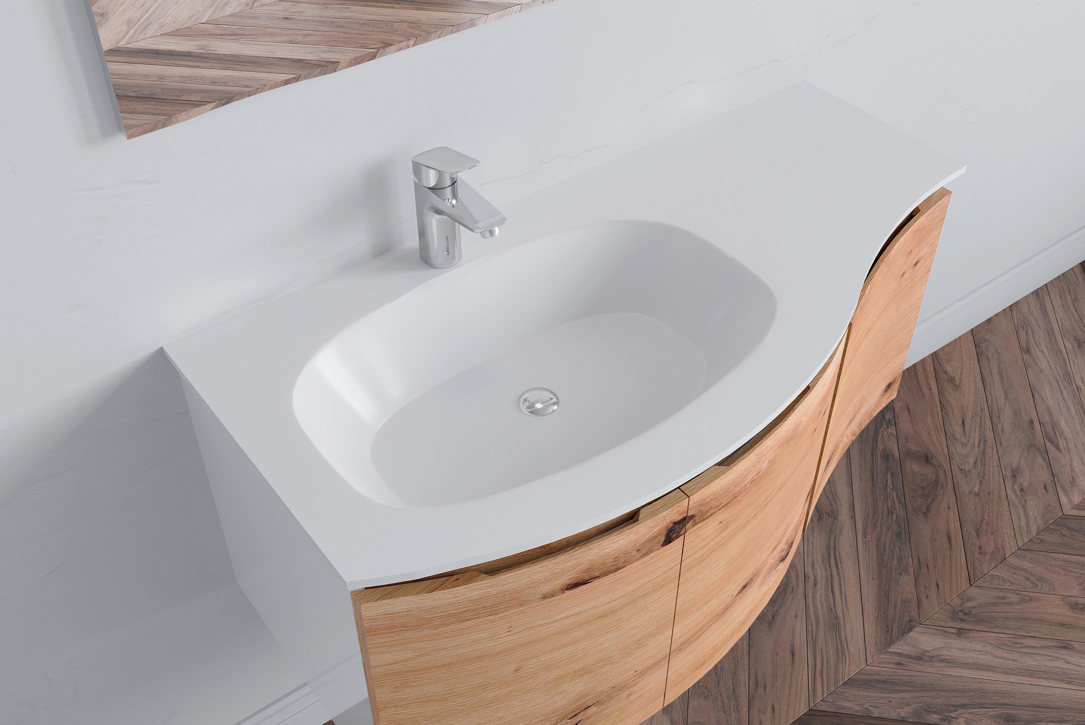 Mobilier de baie Onda - culoare lemn frasin/alb, Basics, piatră/material pe bază de lemn (103/102/51cm)