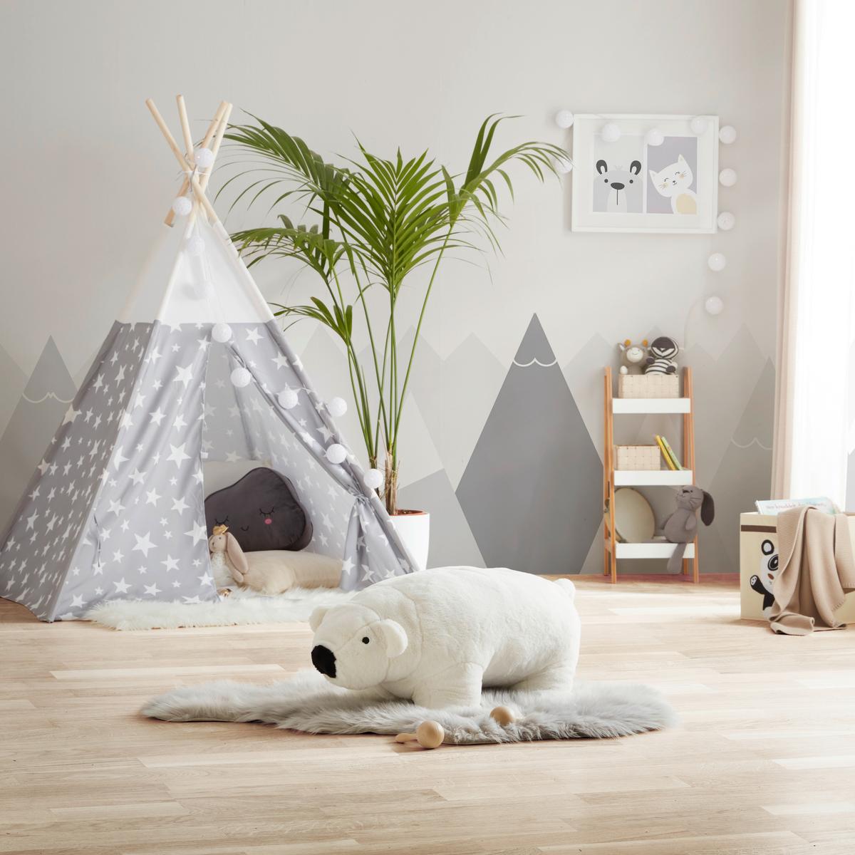 Kinderhocker Knut Eisbär Weiß - Schwarz/Weiß, ROMANTIK / LANDHAUS, Holzwerkstoff/Textil (70/35/35cm) - Premium Living