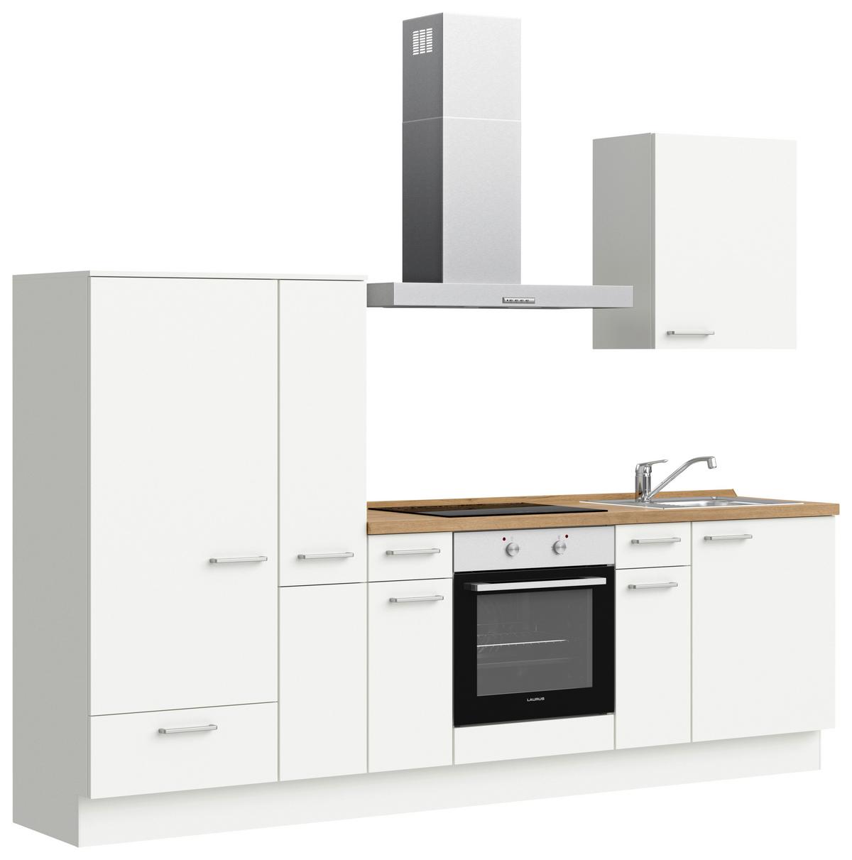 Küchenblock Touch Low m. Geräten Weiß - Edelstahlfarben/Eichefarben, MODERN, Holzwerkstoff/Metall (270cm) - Nobilia