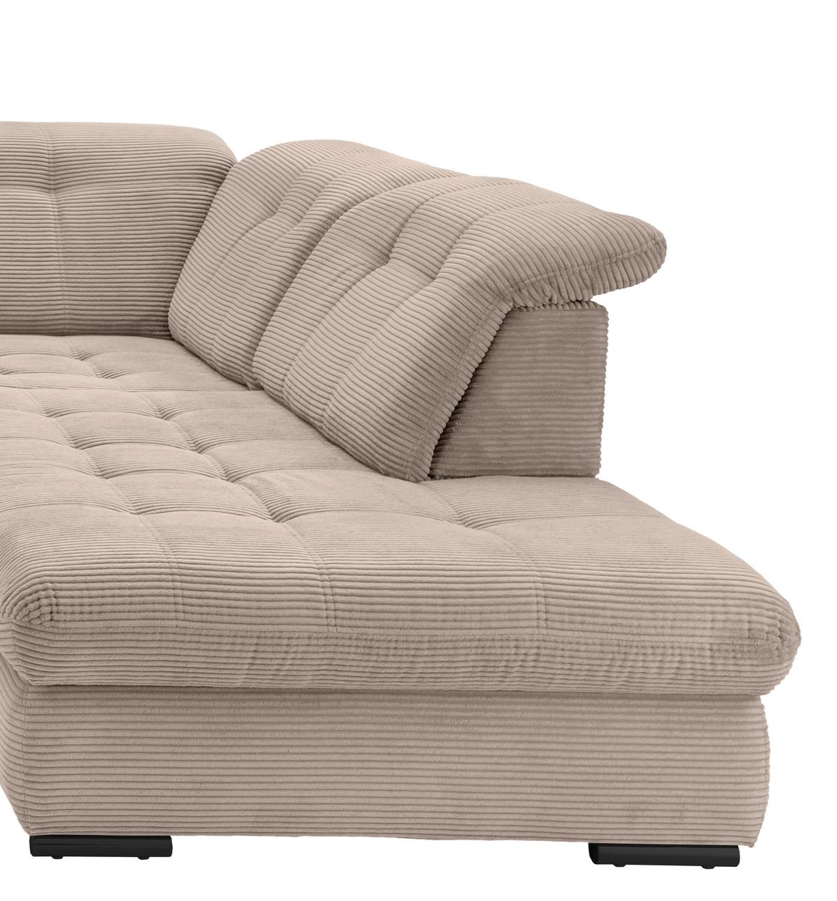 Wohnlandschaft Rigatti Beige Cord mit Bettkasten - Beige/Schwarz, MODERN, Textil/Metall (184/387/252cm) - Livetastic